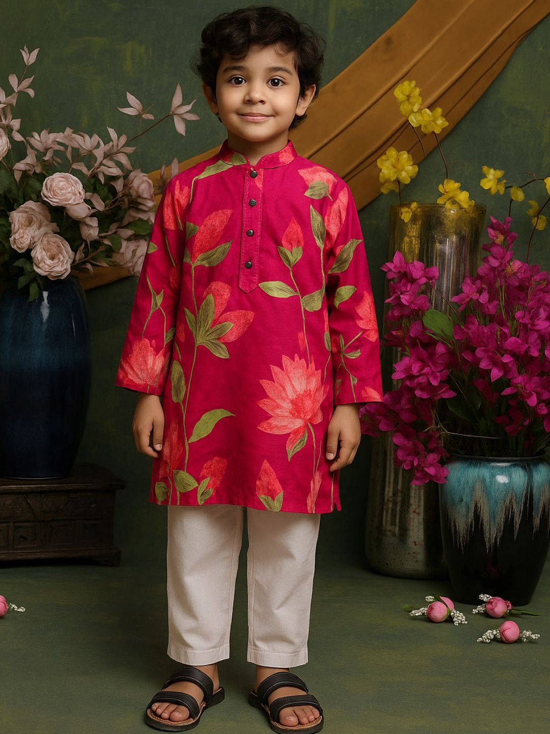 SAKA DESIGNS Boys Floral Printed Regular Pure Cotton Kurta with Pyjamas-picture-53