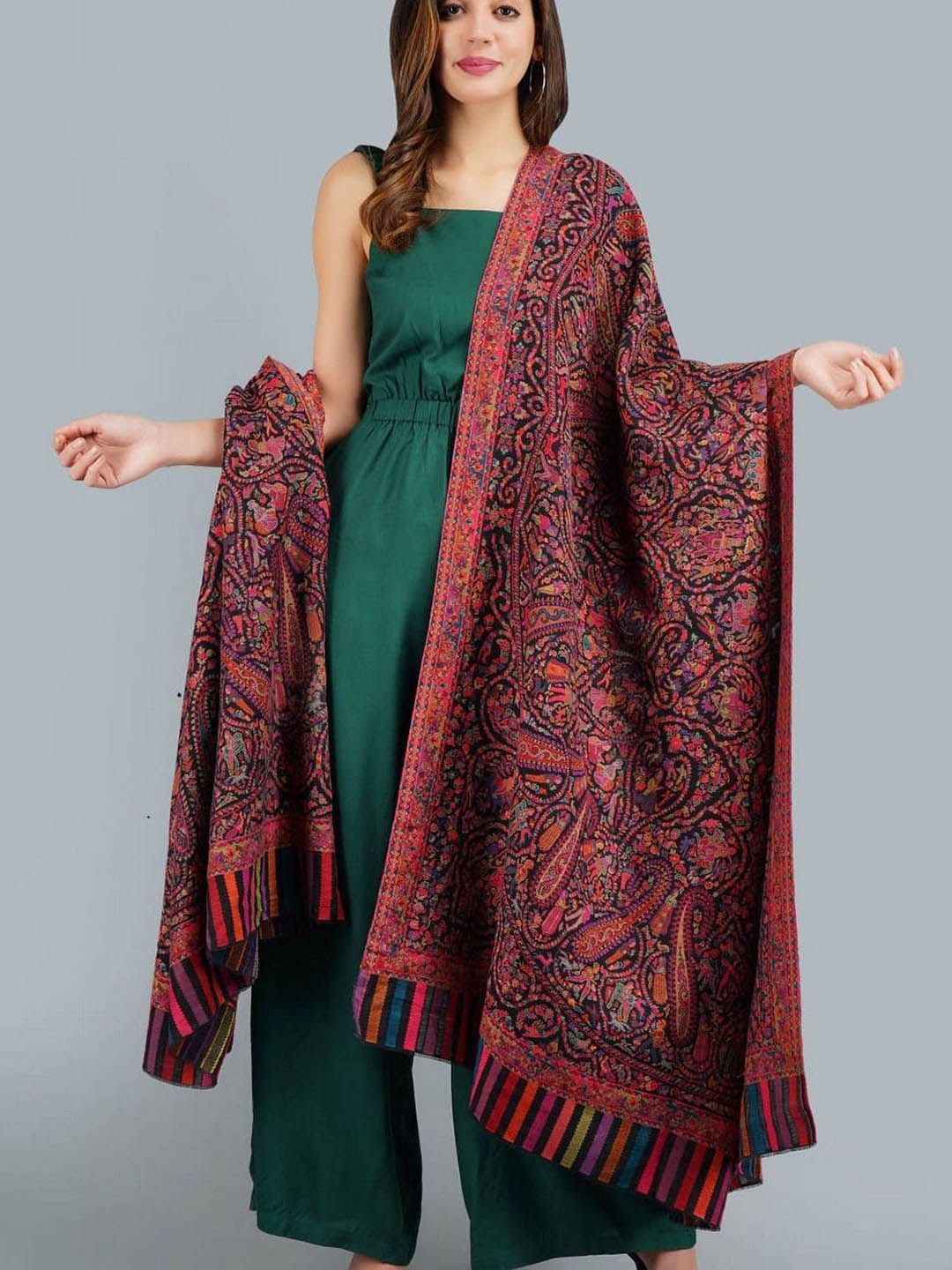 DUSALA INDIA Floral Woven Design Pashmina Woollen Shawl-picture-28