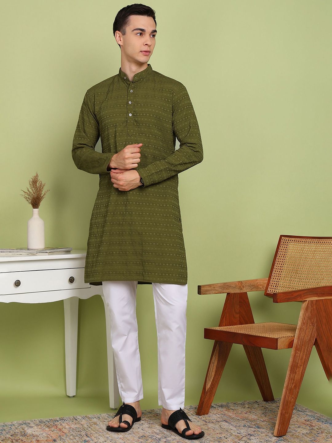 FUBAR Men Geometric Solid Festive Straight Kurta-image-33
