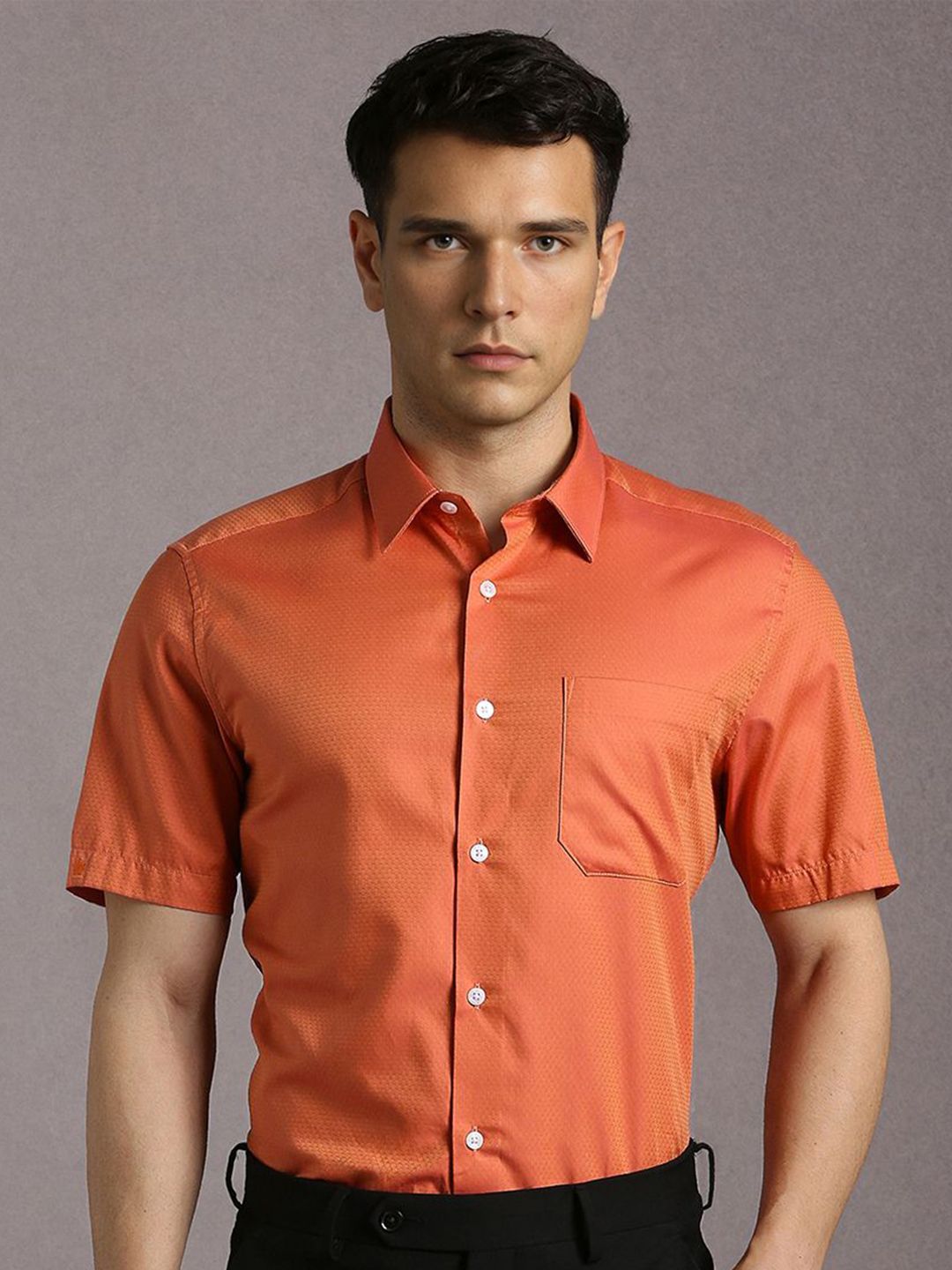 Louis Philippe Men Textured Spread Collar Pure Cotton Formal Shirt-picture-19