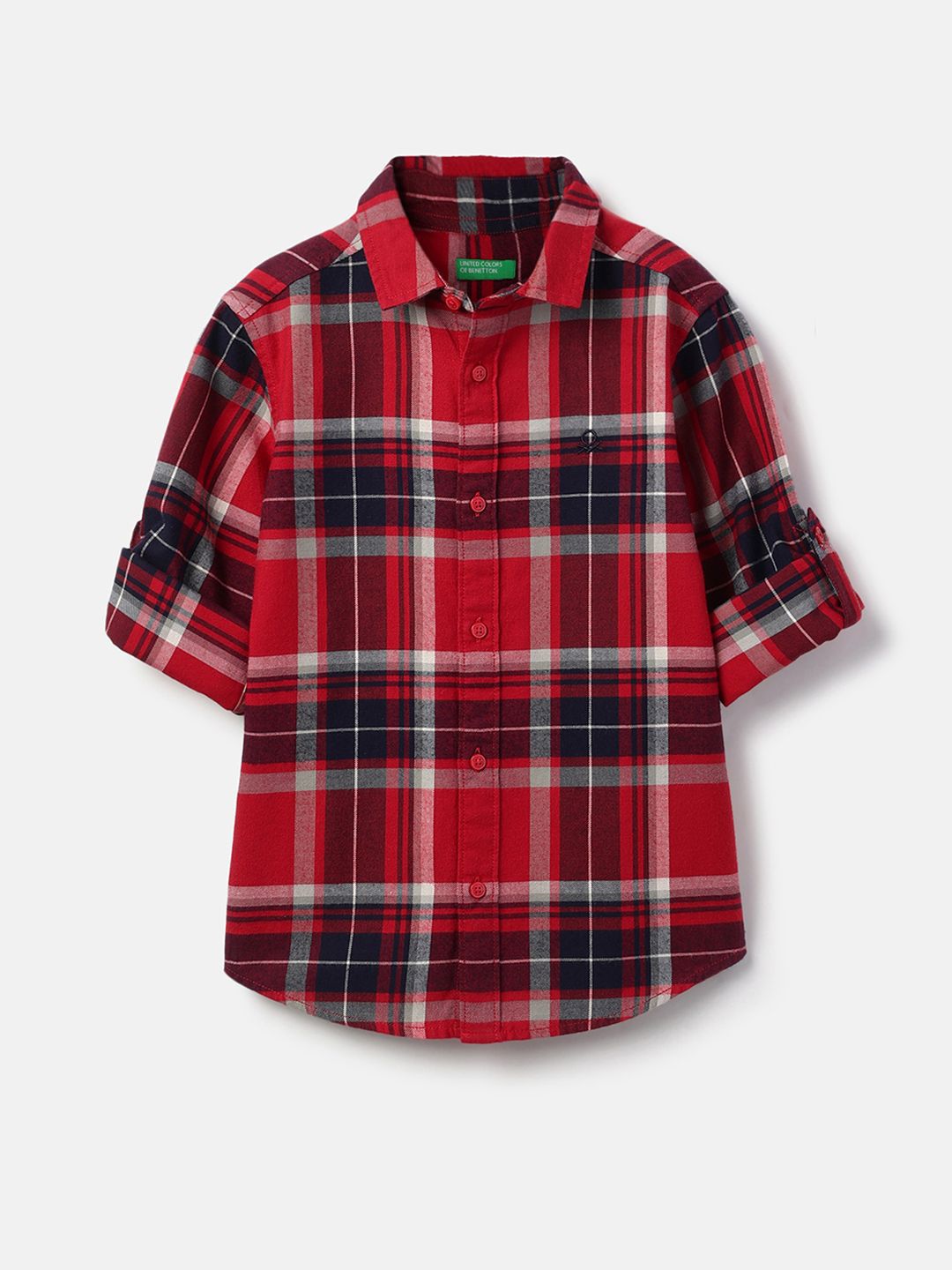 United Colors of Benetton Boys Tartan Checked Spread Collar Pure Cotton Casual Shirt
