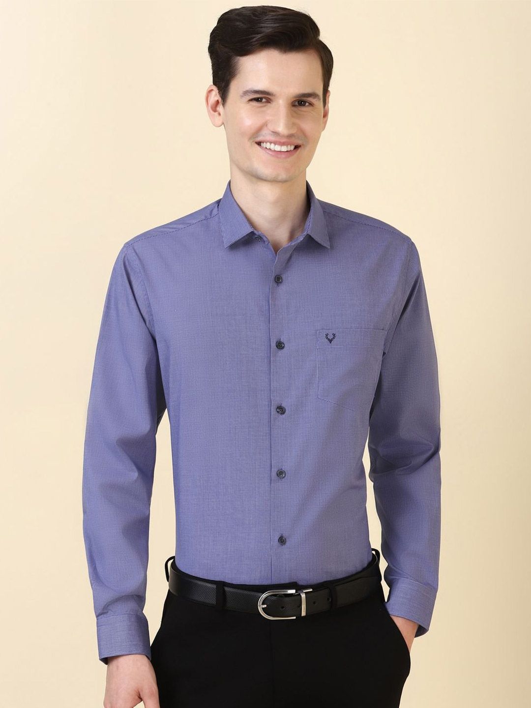 Allen Solly Men Slim Fit Textured Spread Collar Pure Cotton Formal Shirt-picture-19