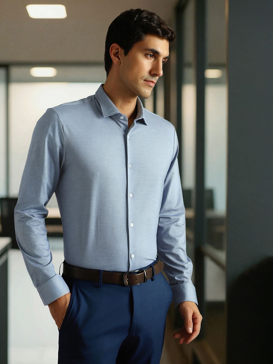 Louis Philippe Men Textured Spread Collar Pure Cotton Formal Shirt-picture-39