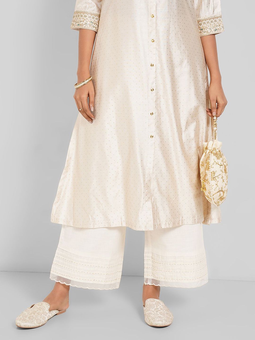RANGMANCH BY PANTALOONS Women Embroidered Wide Leg Cotton Palazzos-picture-36