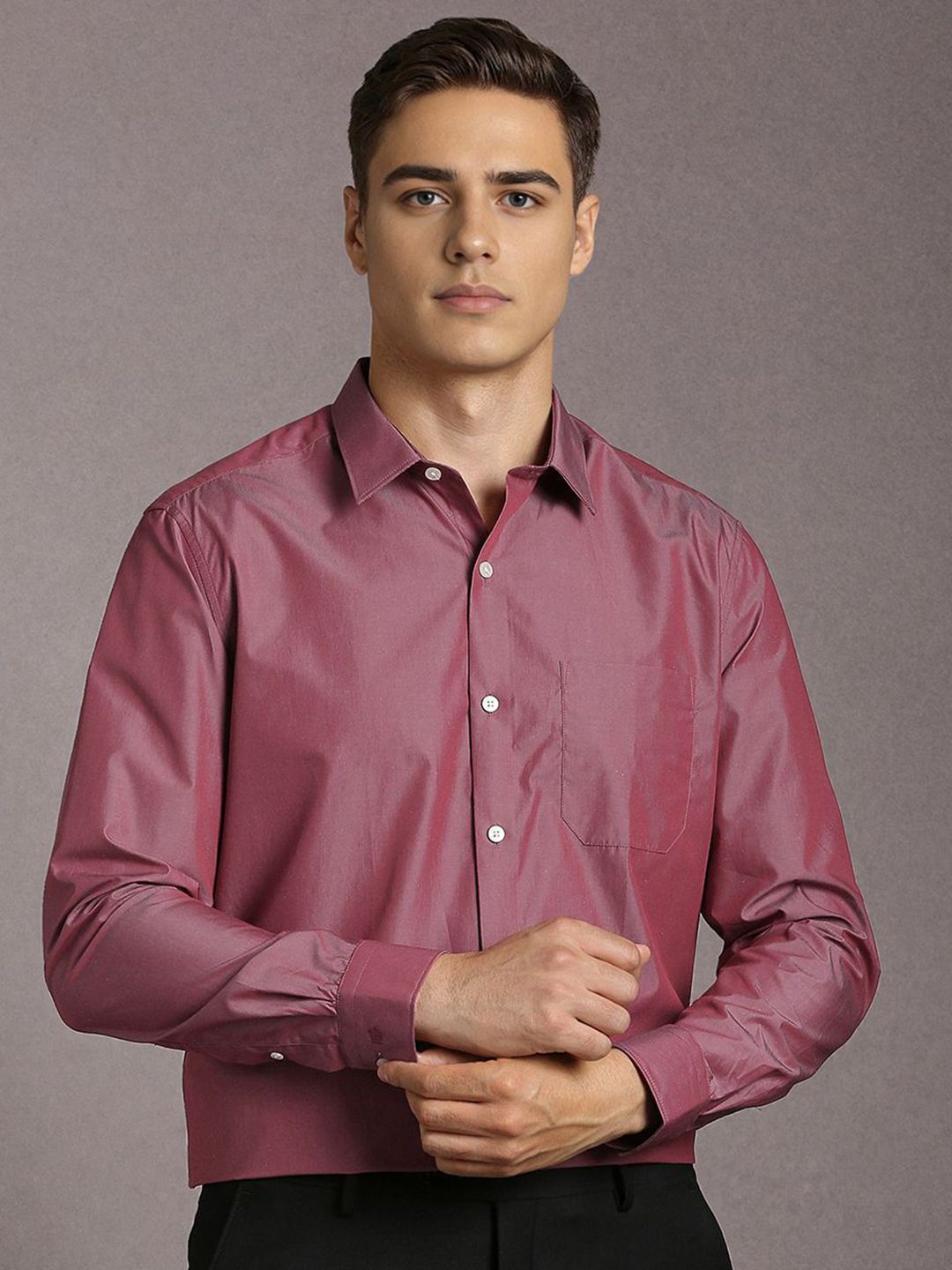 Louis Philippe Men Solid Spread Collar Pure Cotton Formal Shirt-picture-33