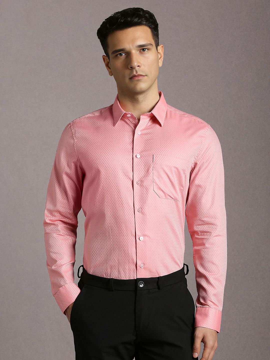 Louis Philippe Men Textured Spread Collar Pure Cotton Formal Shirt-picture-35