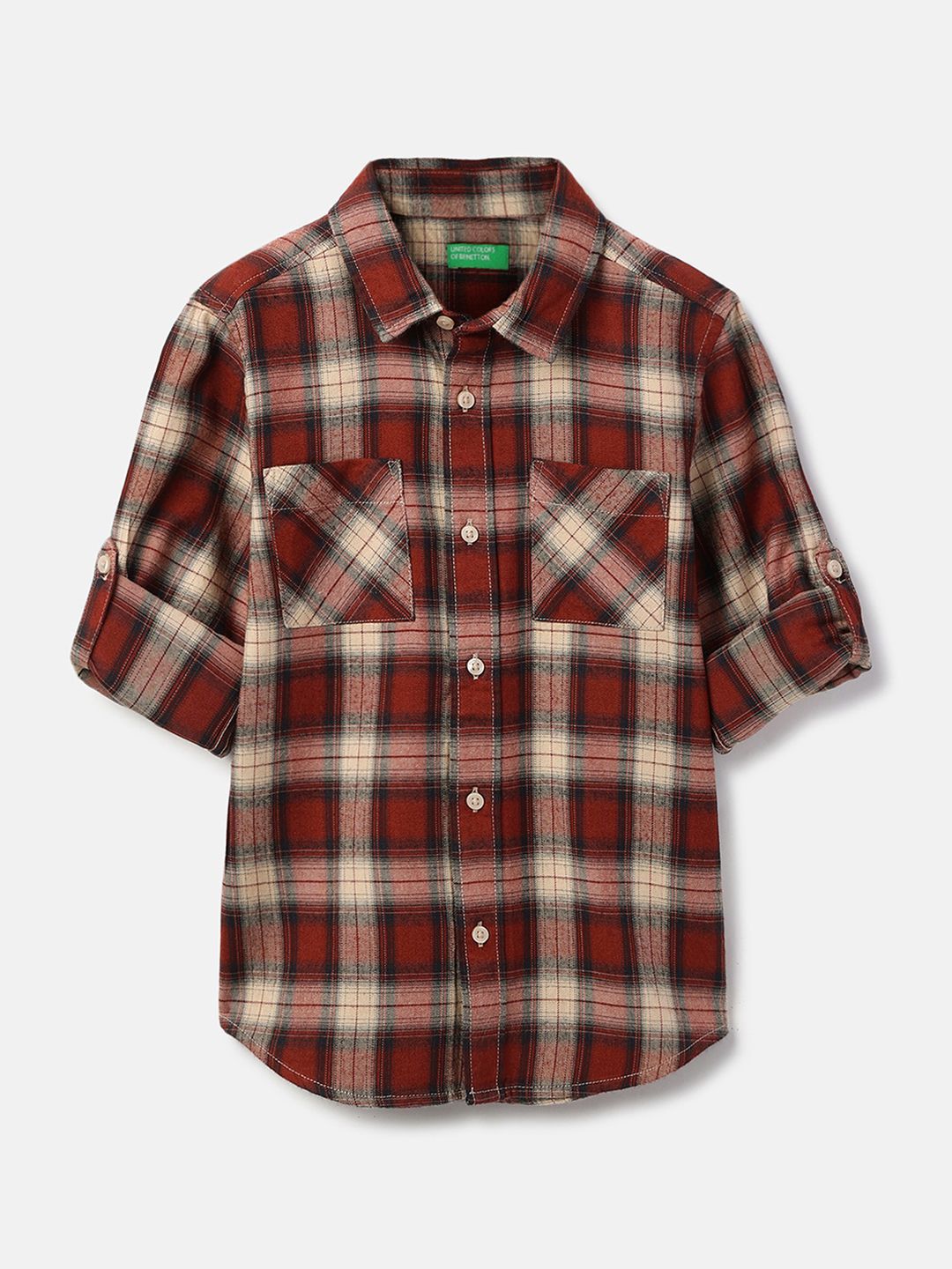 United Colors of Benetton Boys Tartan Checked Spread Collar Casual Shirt-picture-31