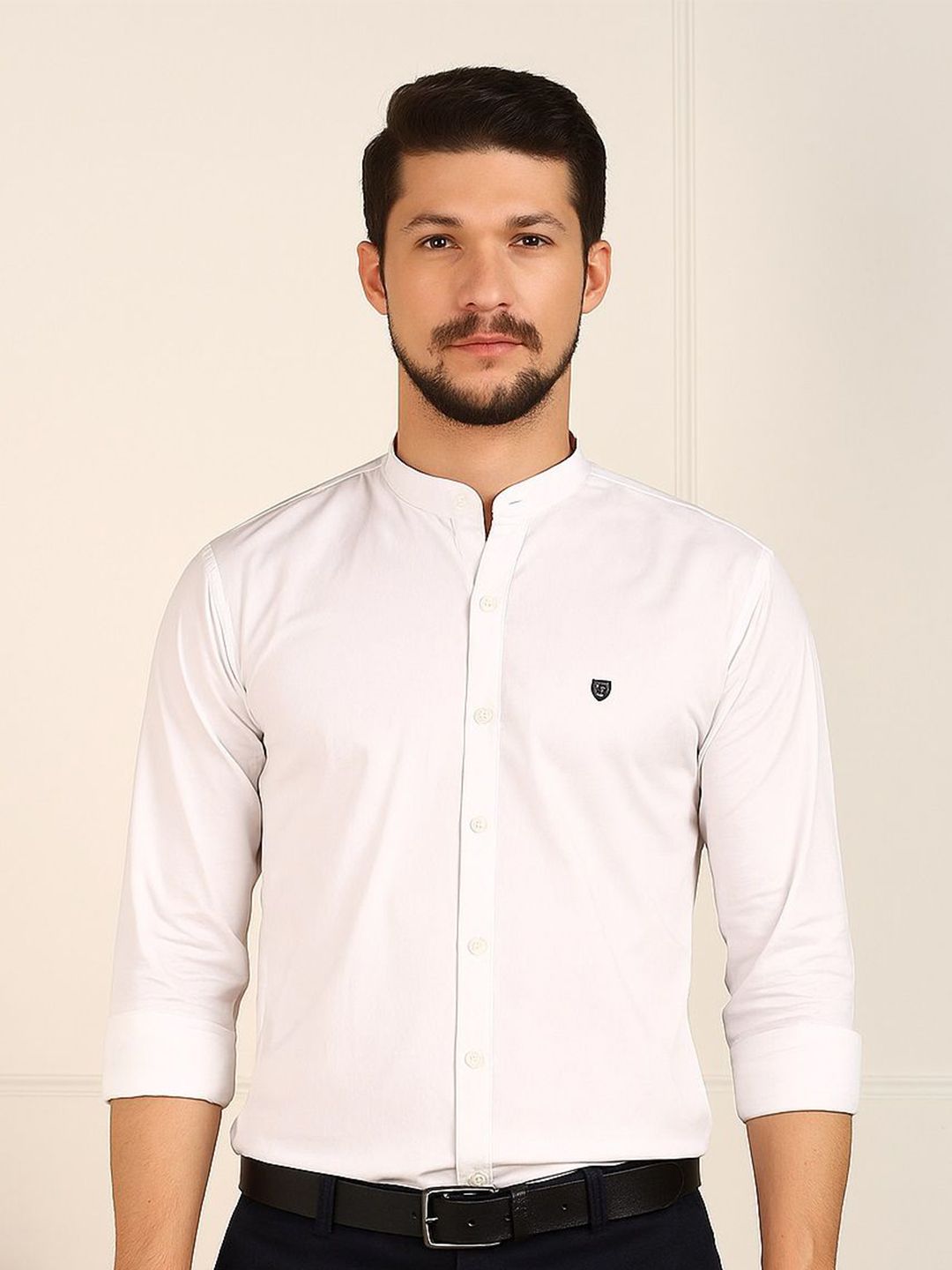 FUBAR Men Slim Fit Solid Band Collar Pure Cotton Formal Shirt-picture-17