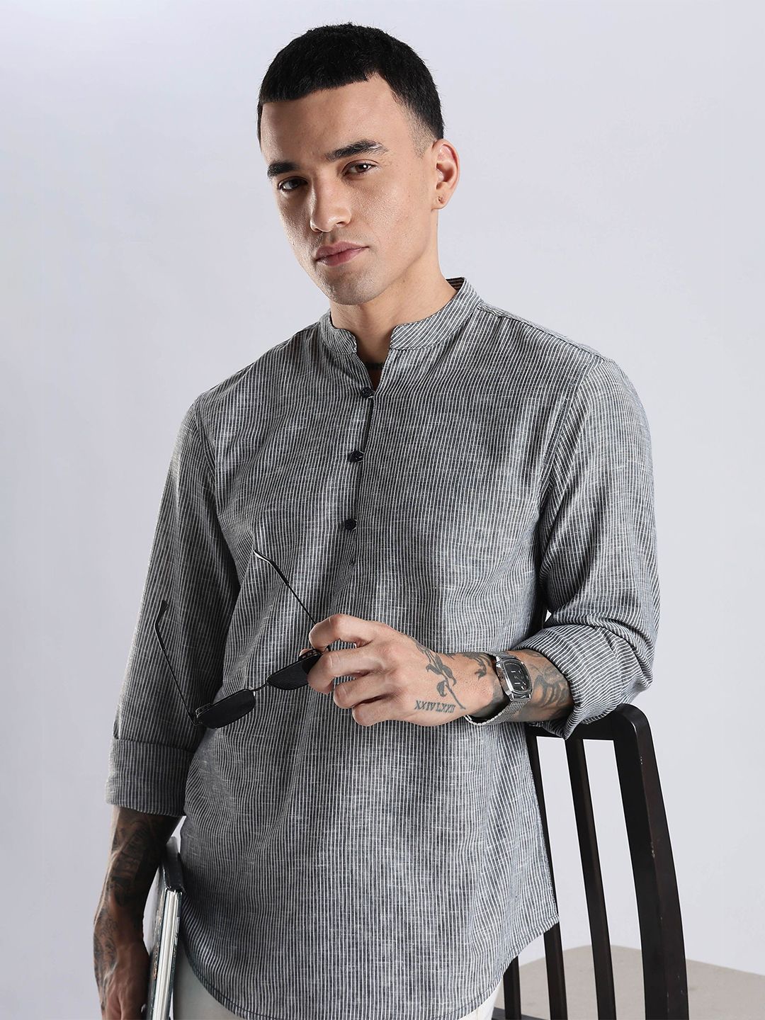 HERE&NOW Men Striped Festive Cotton Straight Kurta-picture-22