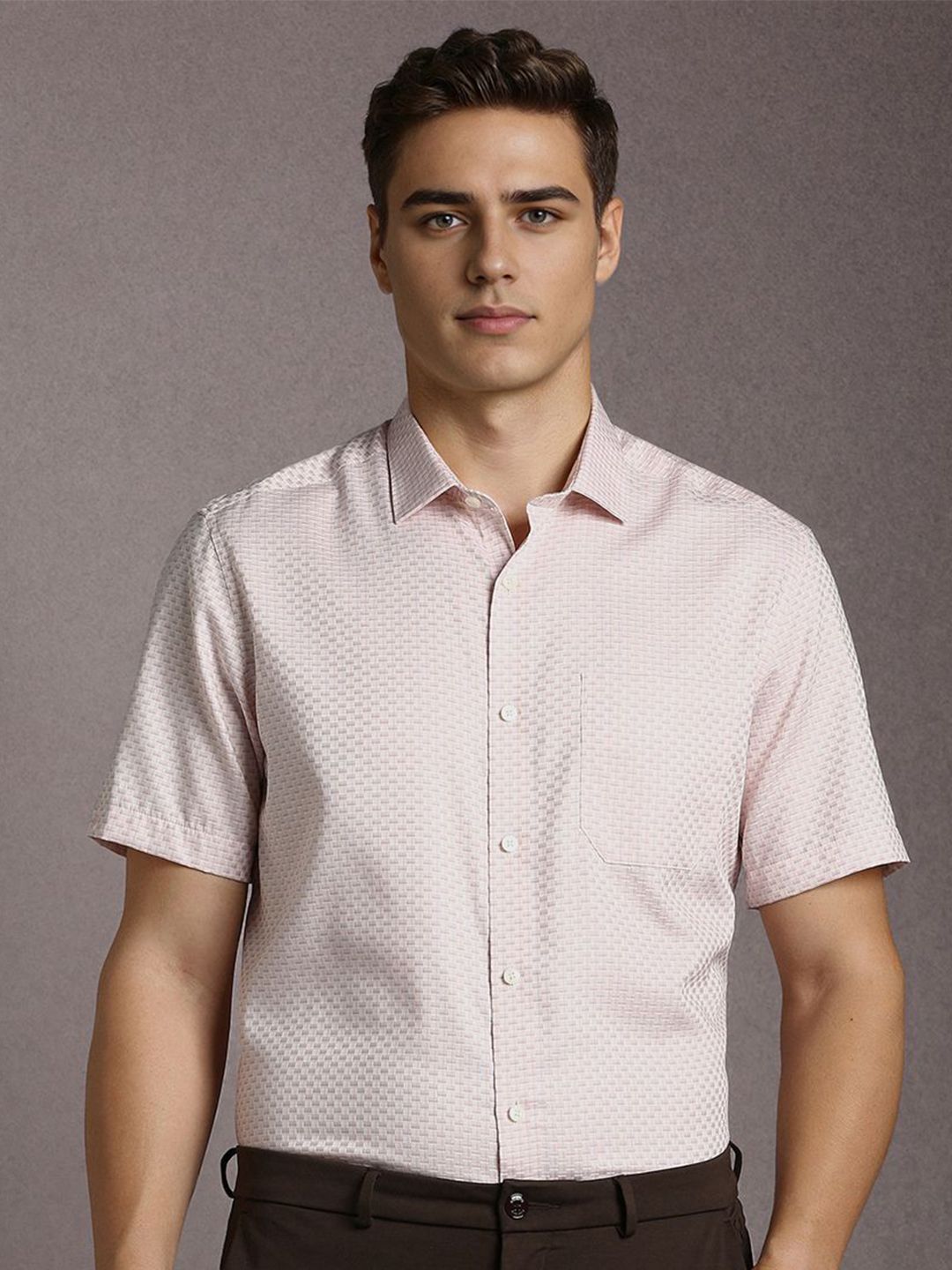 Louis Philippe Men Textured Spread Collar Pure Cotton Formal Shirt-picture-26