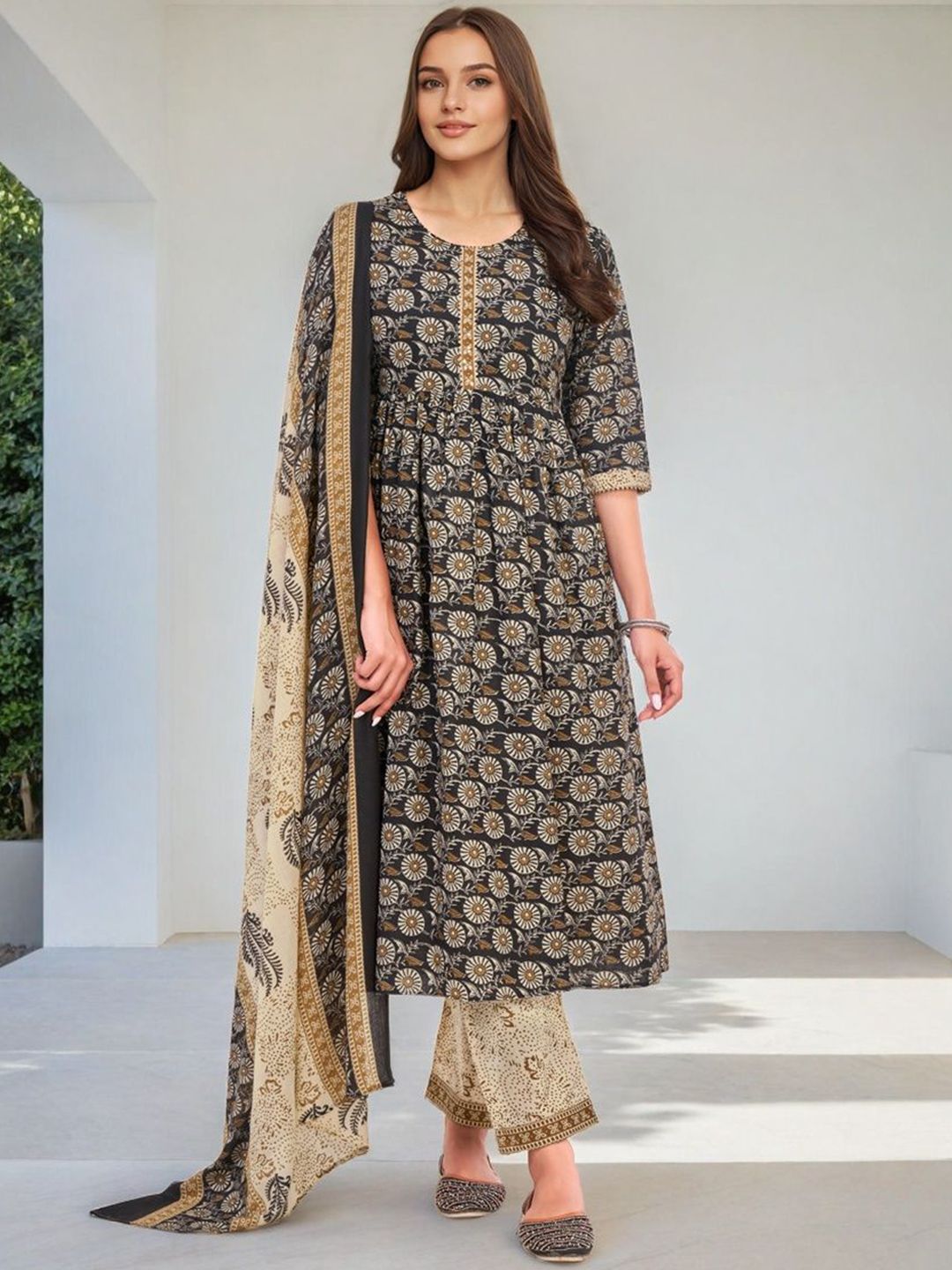 SZN Women Printed Regular Pure Cotton Kurta with Trousers & Dupatta