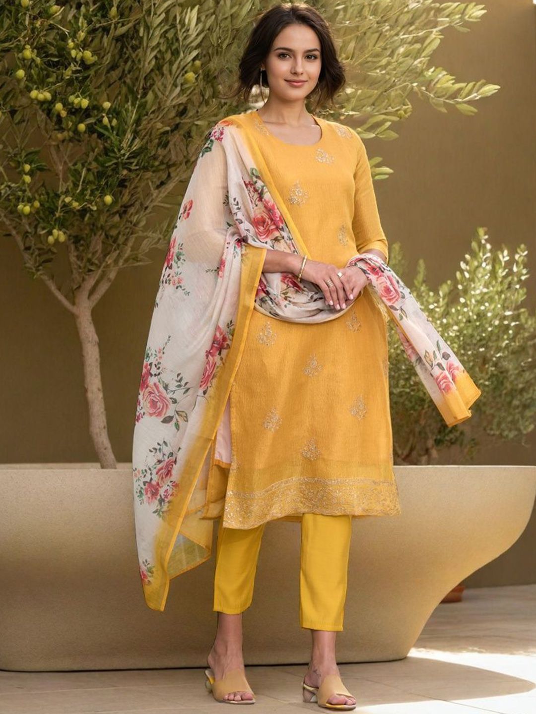 SZN Women Floral Embroidered Kurta with Trouser & Dupatta