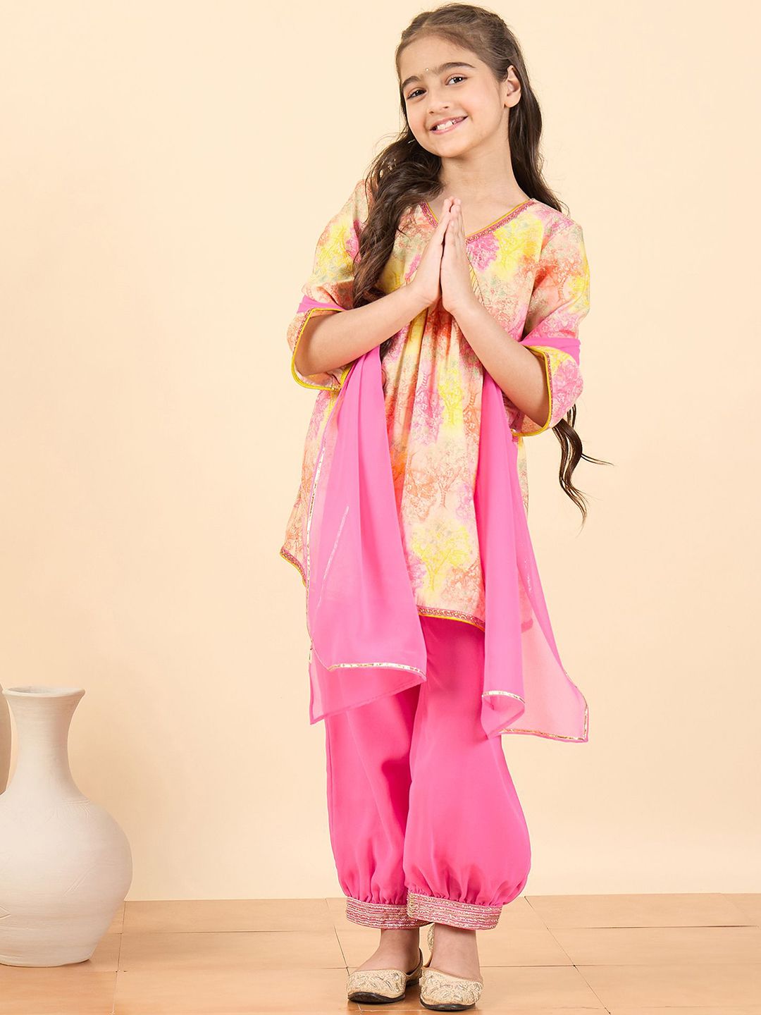 Stylo Bug Girls Floral Printed Pure Cotton A-Line Kurta with Salwar & Dupatta-picture-44