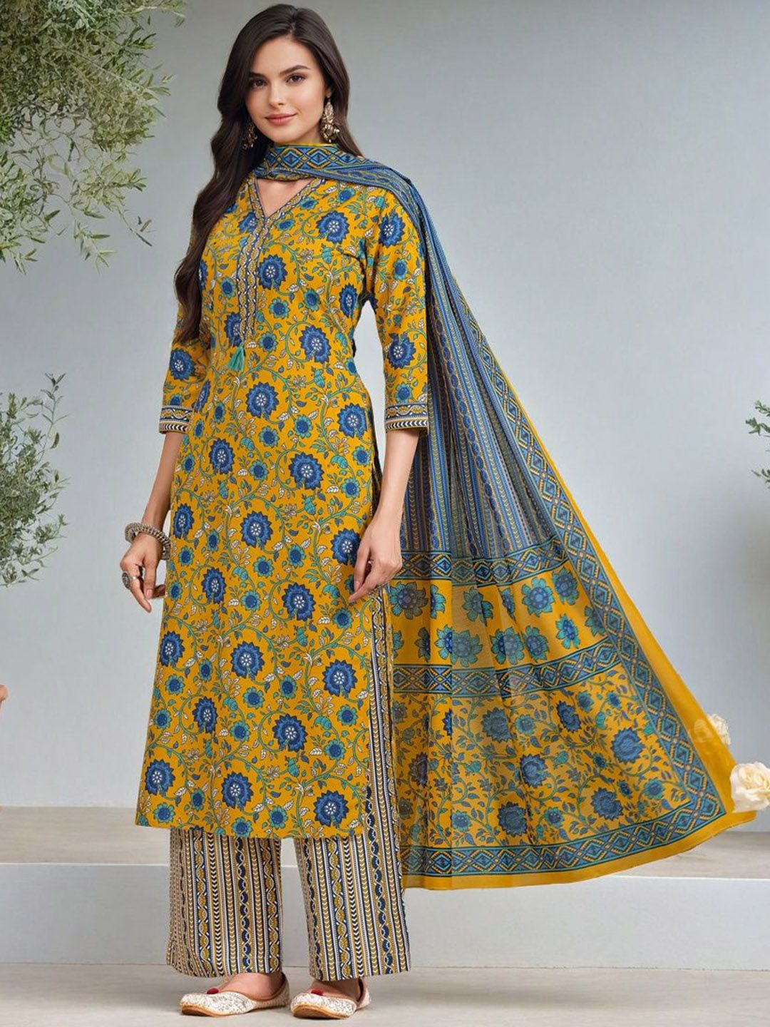 SZN Women Floral Printed Kurta with Trouser & Dupatta