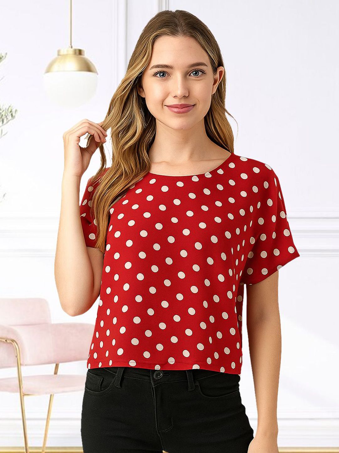 Unicus Apparel Women Polka Dots Printed Georgette Top-picture-35