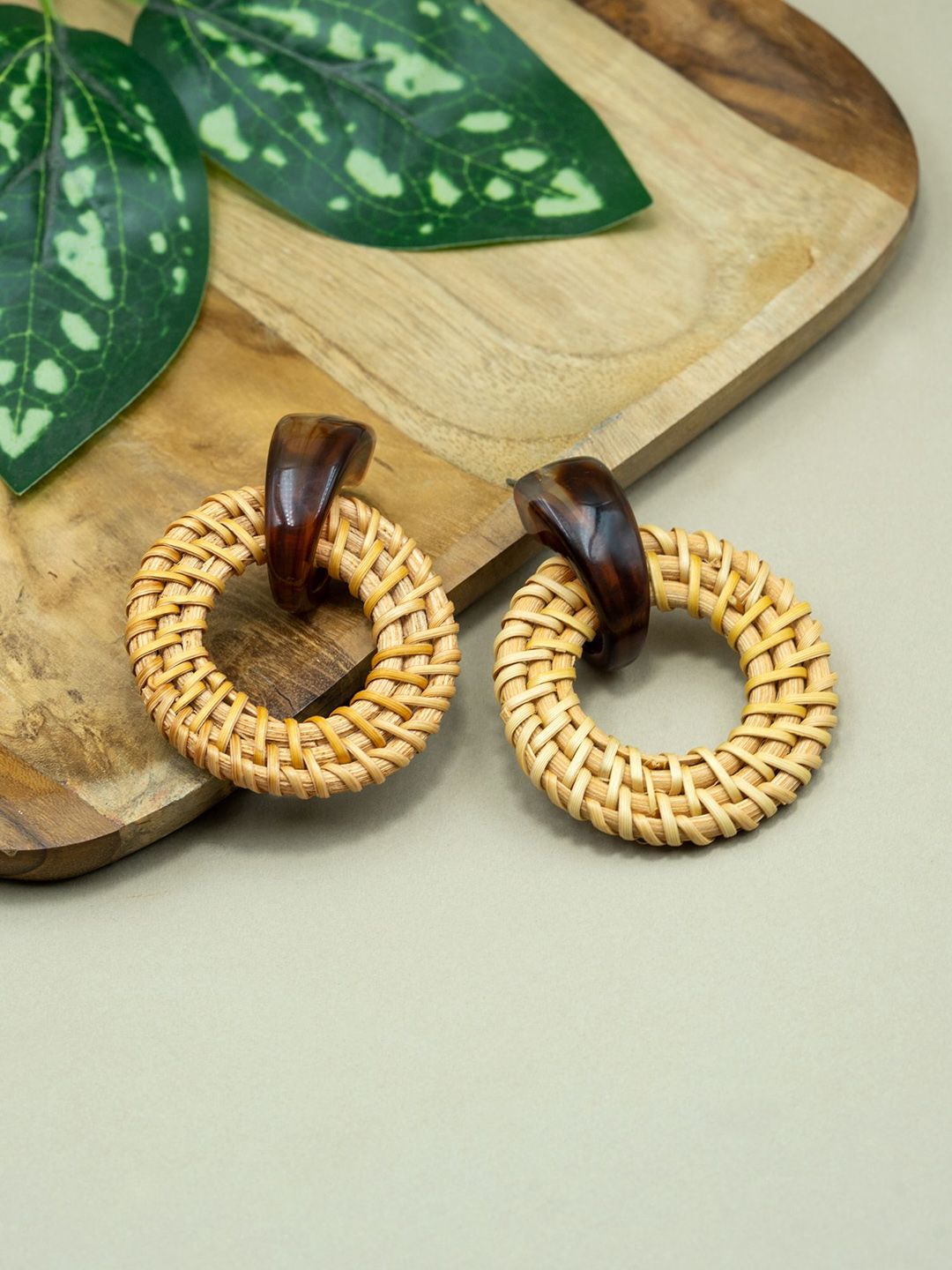 ARTKLIM Boho Woven Wooden Circular Drop Earrings-picture-33