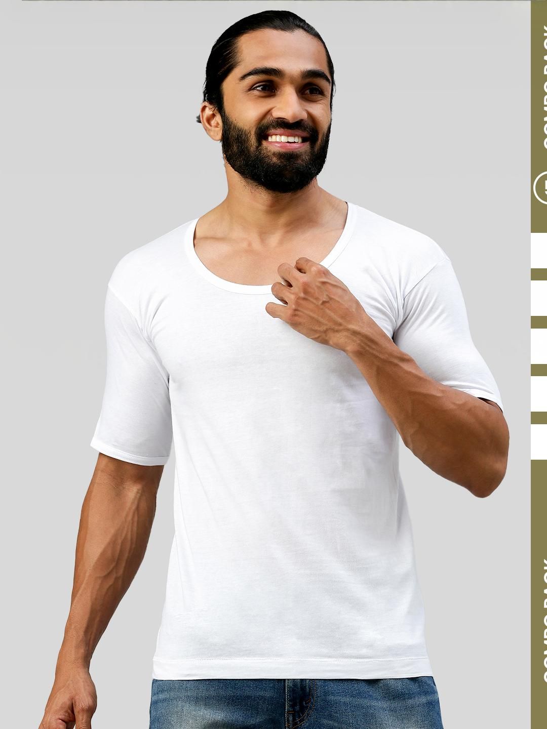 Amul Comfy Pack of 5 Men's Pure Cotton White Vest with Sleeve-picture-16