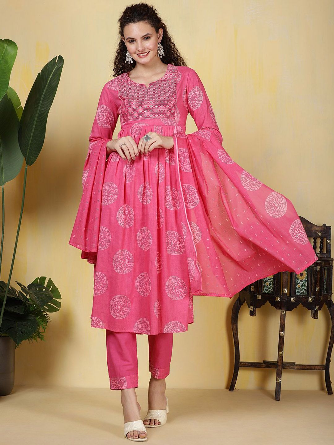 Meena Bazaar Women Ethnic Motifs Printed Anarkali Kurta with Trouser & Dupatta