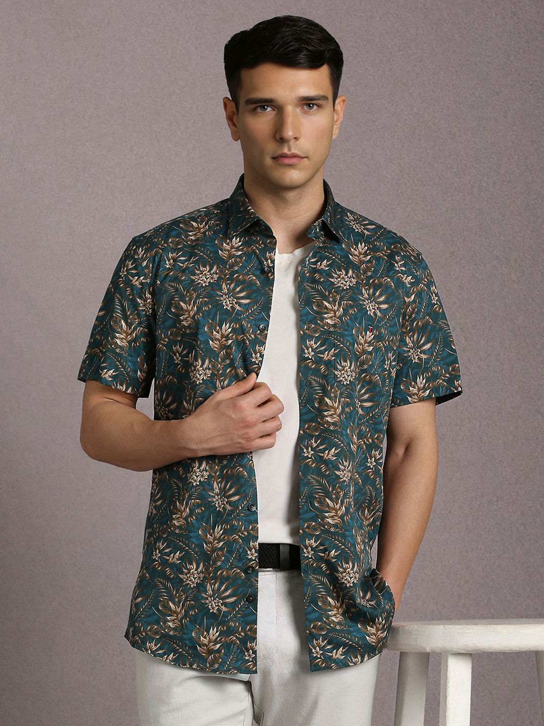 Louis Philippe Sport Men Floral Printed Spread Collar Slim Fit Cotton Casual Shirt-picture-28