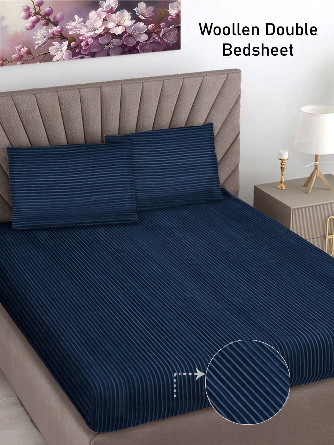 Myntra Elegant Homes Navy Blue Striped 300 TC King Bedsheet with 2 Pillow Covers-picture-31