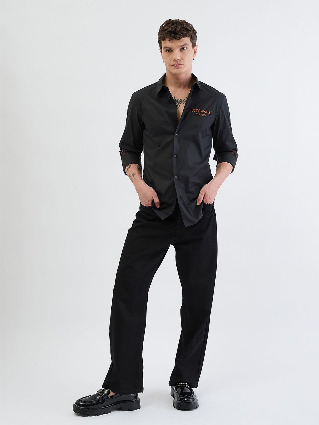 Just Cavalli Embroidered Spread Collar Cotton Shirt-image-34