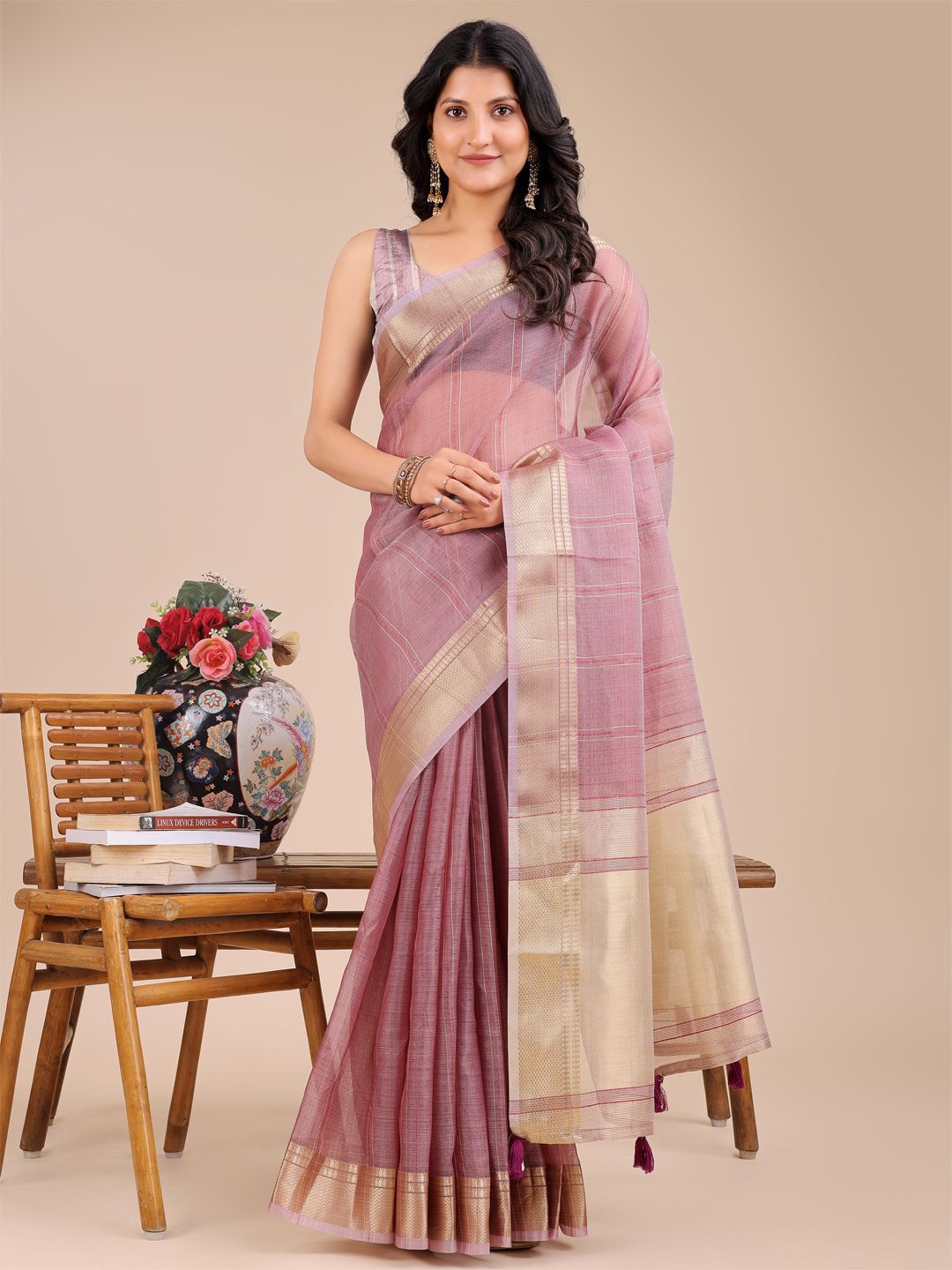 Astita Striped Zari Organza Saree-picture-21