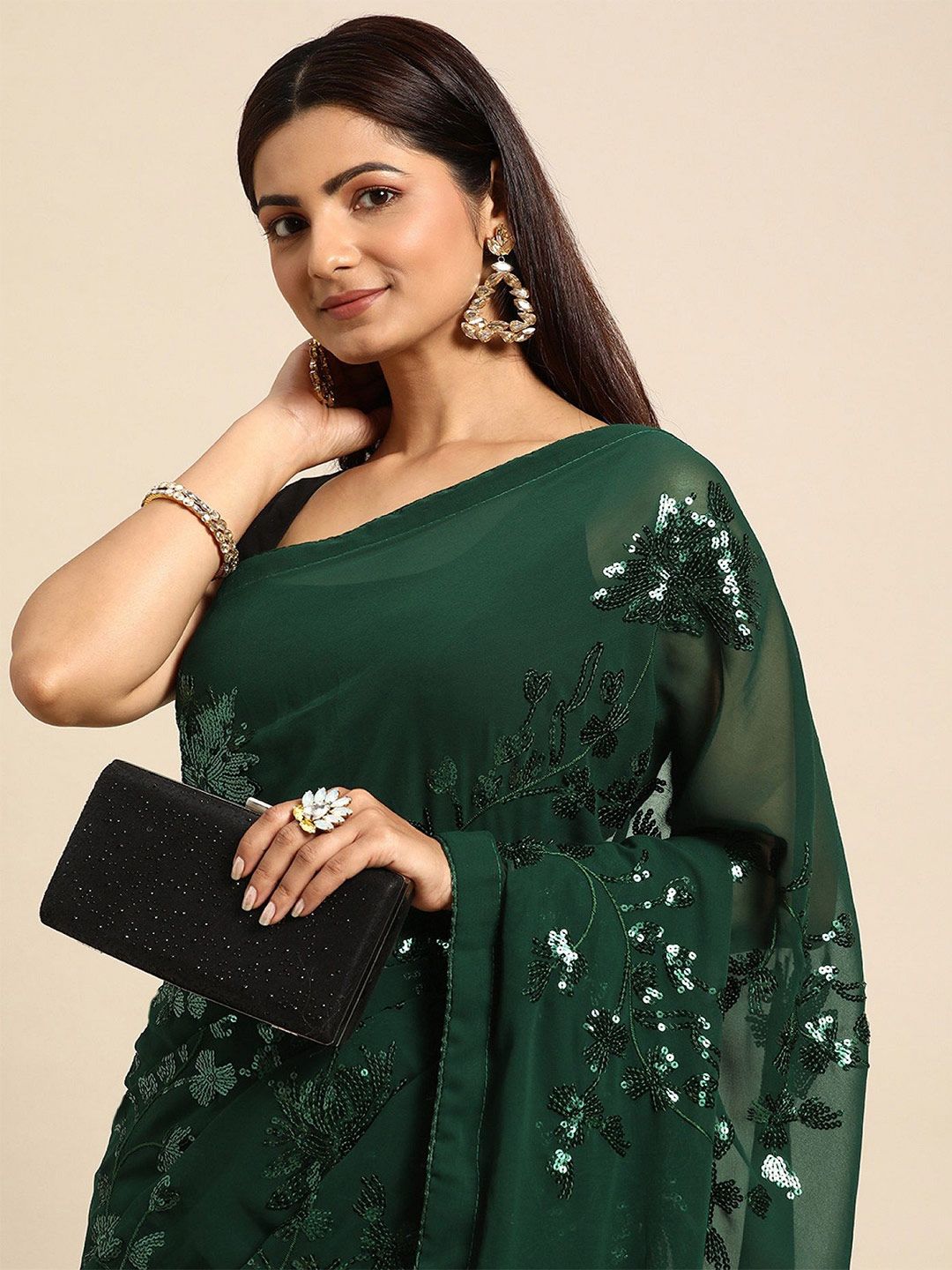 DIVASTRI Embellished Sequinned Pure Georgette Saree-picture-27