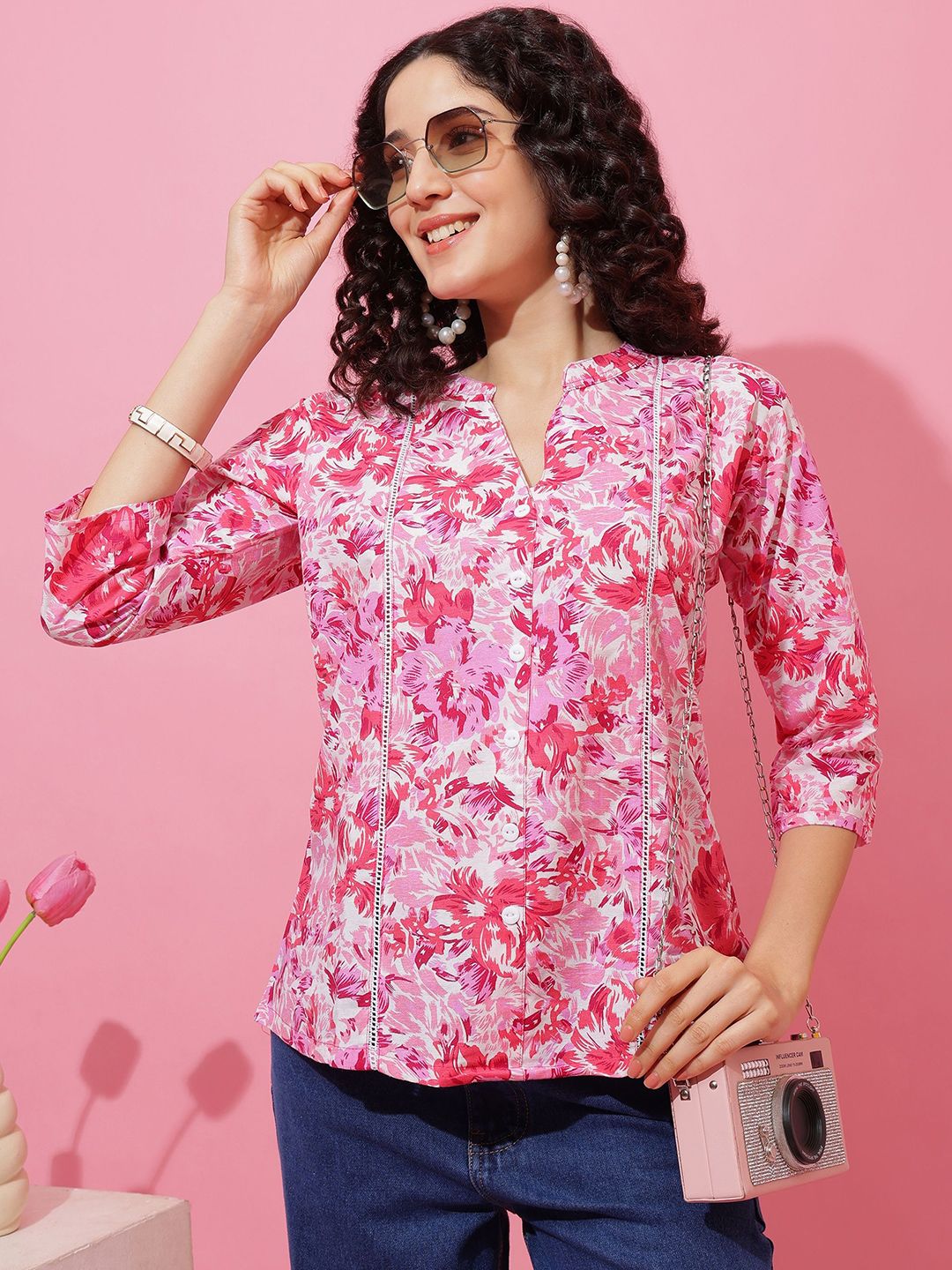 SHEETAL Associates Women Floral Printed Mandarin Collar Shirt Style Top-picture-26