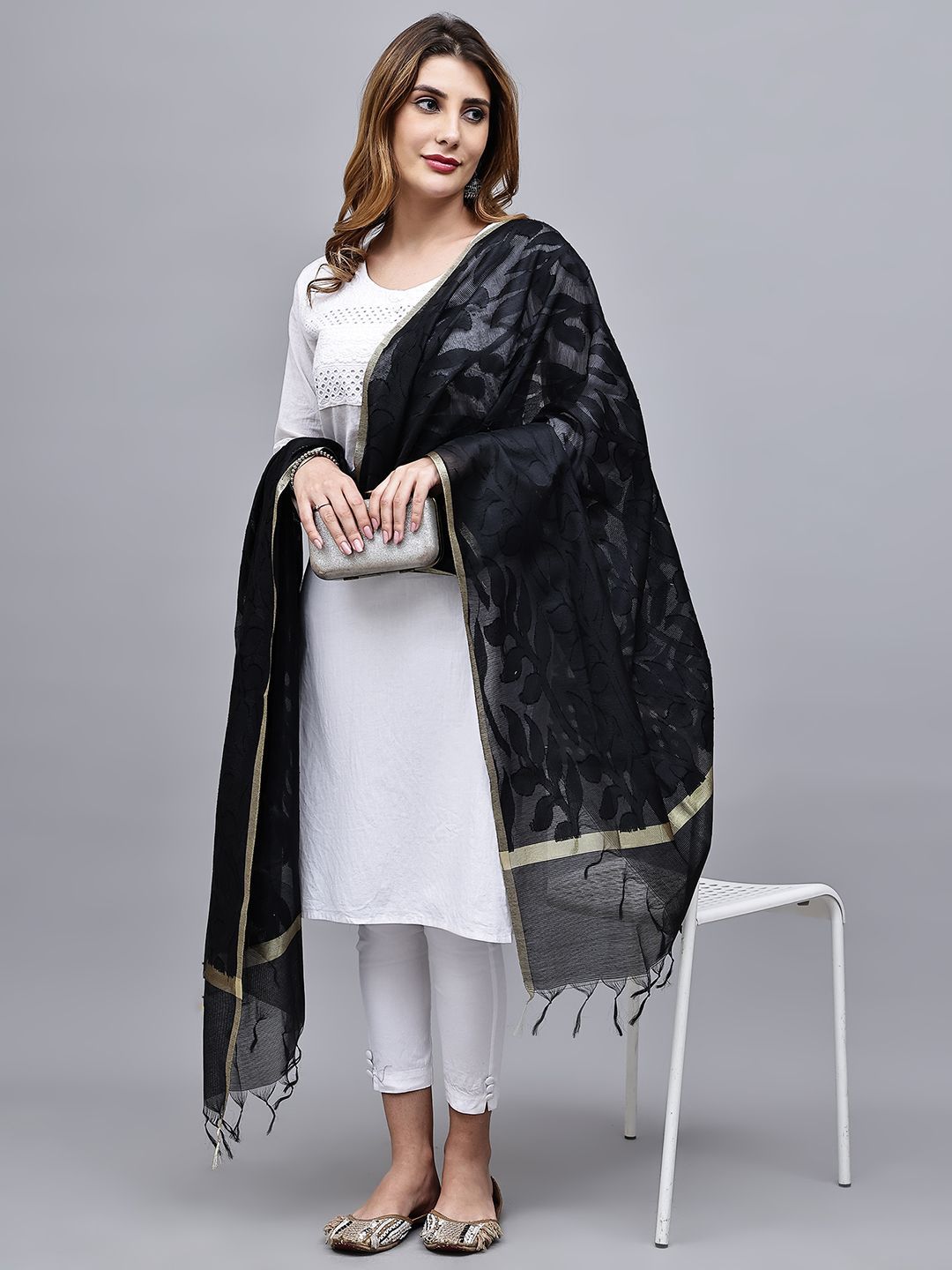 LOOM LEGACY Woven Design Cotton Chanderi Dupatta-image-14
