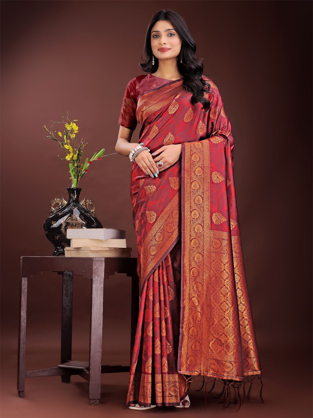 Astita Ethnic Motifs Woven Design Zari Banarasi Saree-picture-21