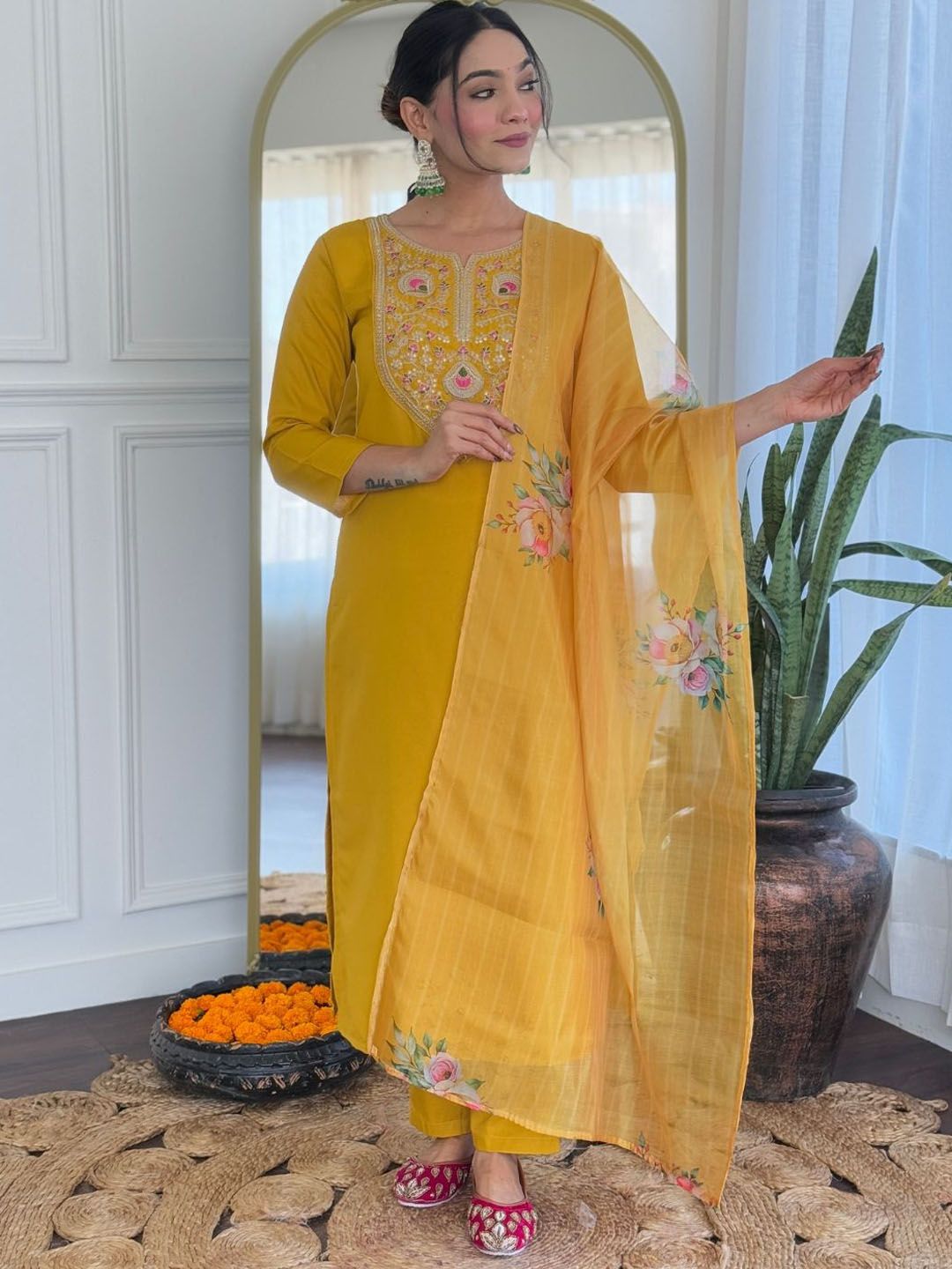 VASTRAHUT Women Ethnic Motifs Embroidered Regular Kurta with Trousers & Dupatta