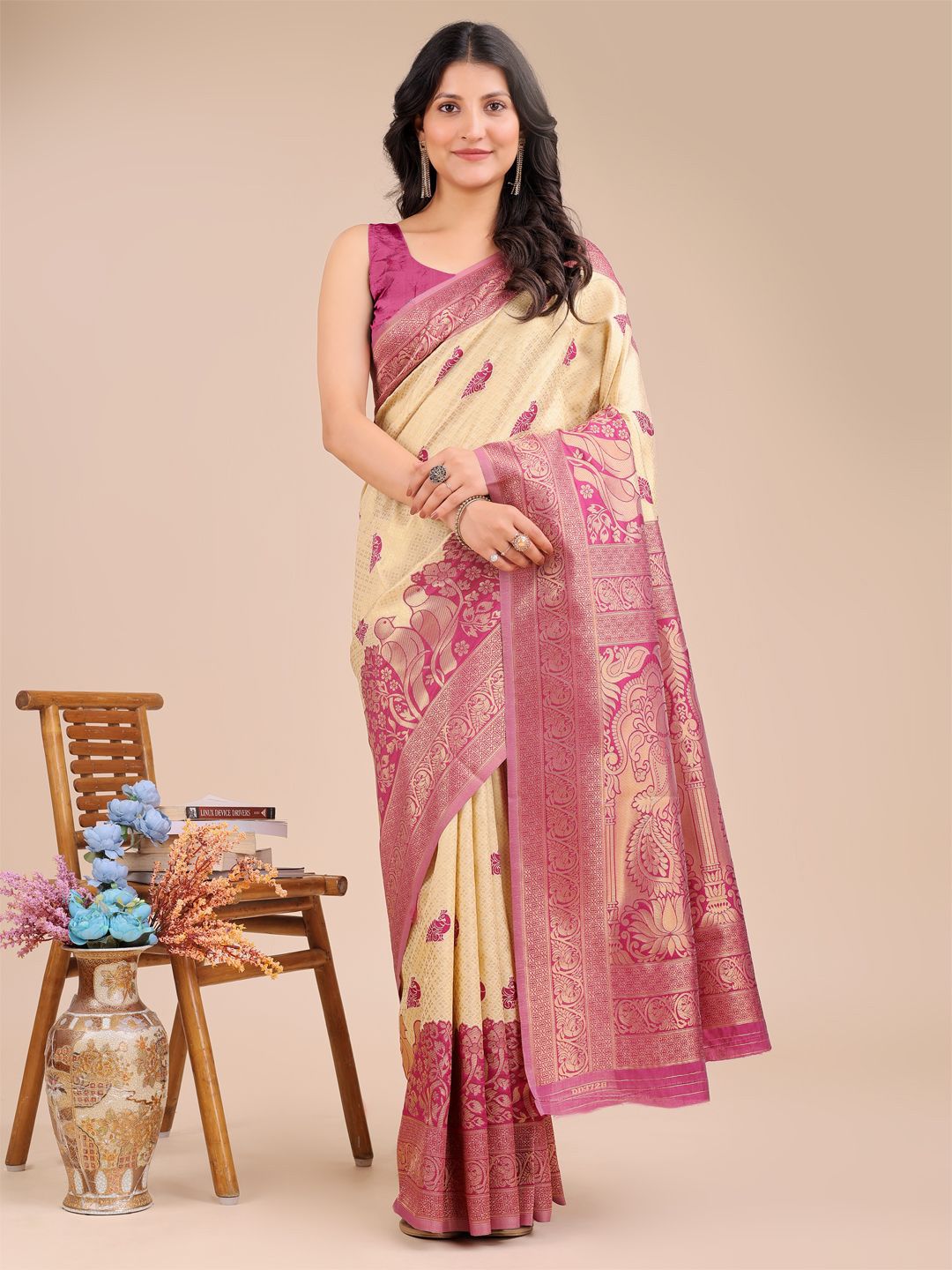 Astita Ethnic Motifs Woven Design Zari Banarasi Saree-picture-40