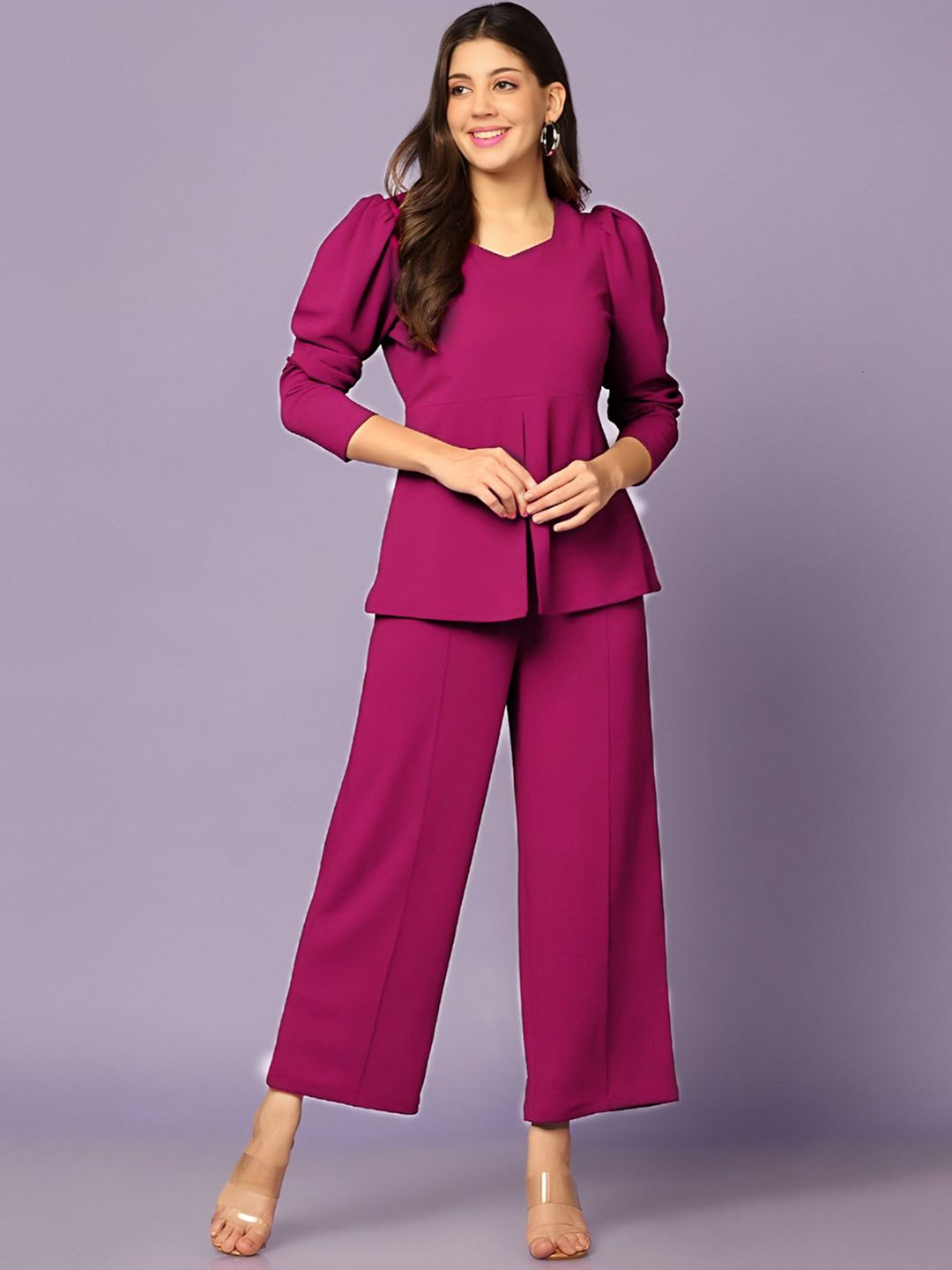 WATAY V-Neck Three Fourth Sleeve Top With Trouser Co-Ords-picture-36