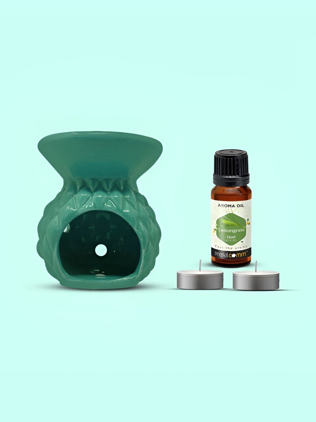 PEEPALCOMM 4Pcs Green Textured T- Light Candles Diffuser With Lemongrass Oils - 15 ml-image-28