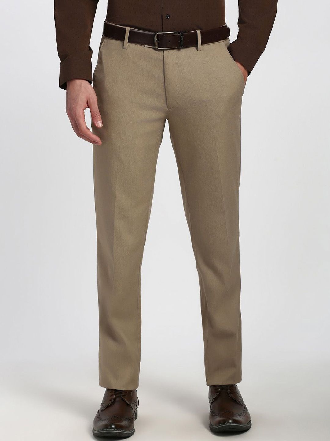 Peter England Men Textured Slim Fit Mid-Rise Formal Trousers-picture-19