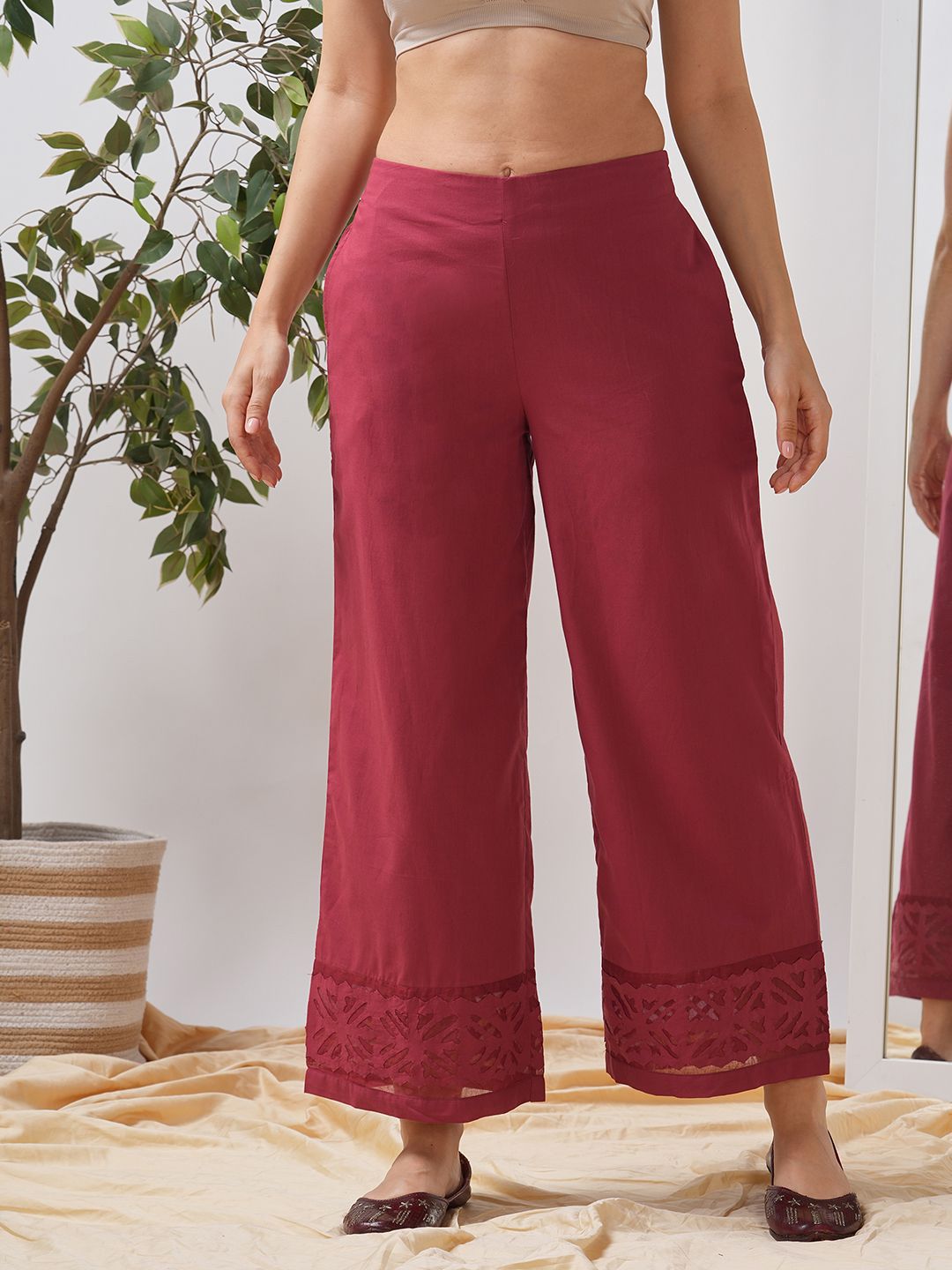 KAMI KUBI Women Cotton Solid Flared Ethnic Palazzos-picture-11