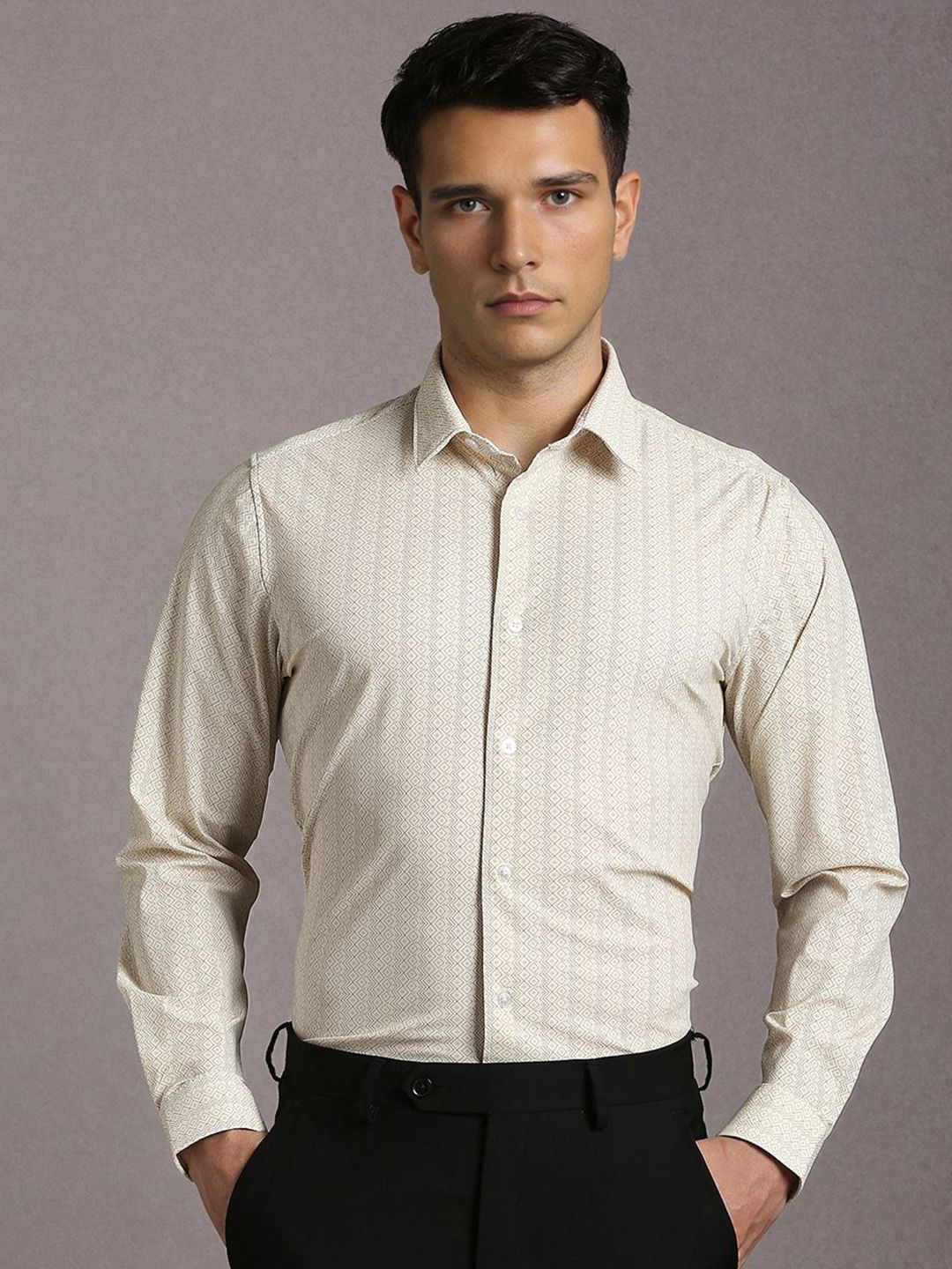 Louis Philippe Men Slim Fit Geometric Printed Spread Collar Formal Shirt-picture-30