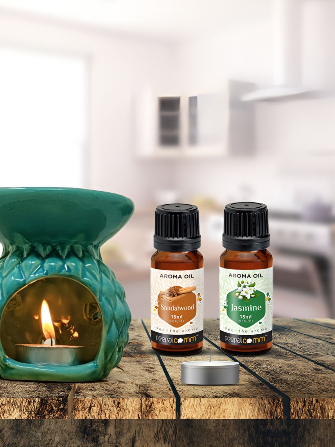 PEEPALCOMM 5Pcs Green Textured T- Light Candles Diffuser With Aroma Oils - 15 ml Each-picture-11