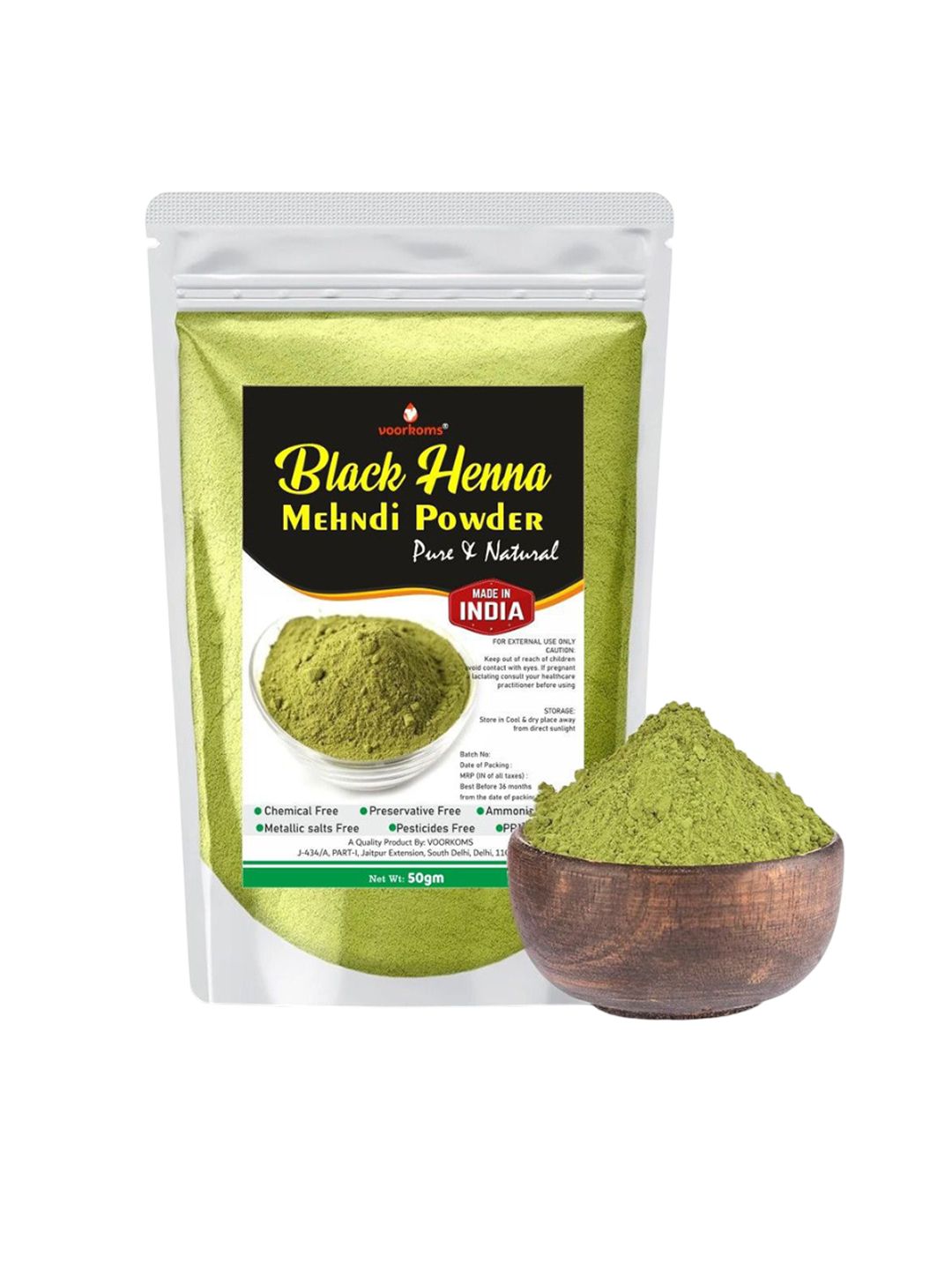 VOORKOMS Black Heena Mehendi Powder For Hair Colour - 50 g-picture-57