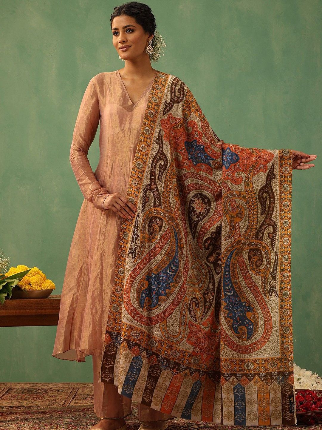 DUSALA INDIA Kashi Cashmere Ethnic Motifs Printed Woollen Shawl-picture-27