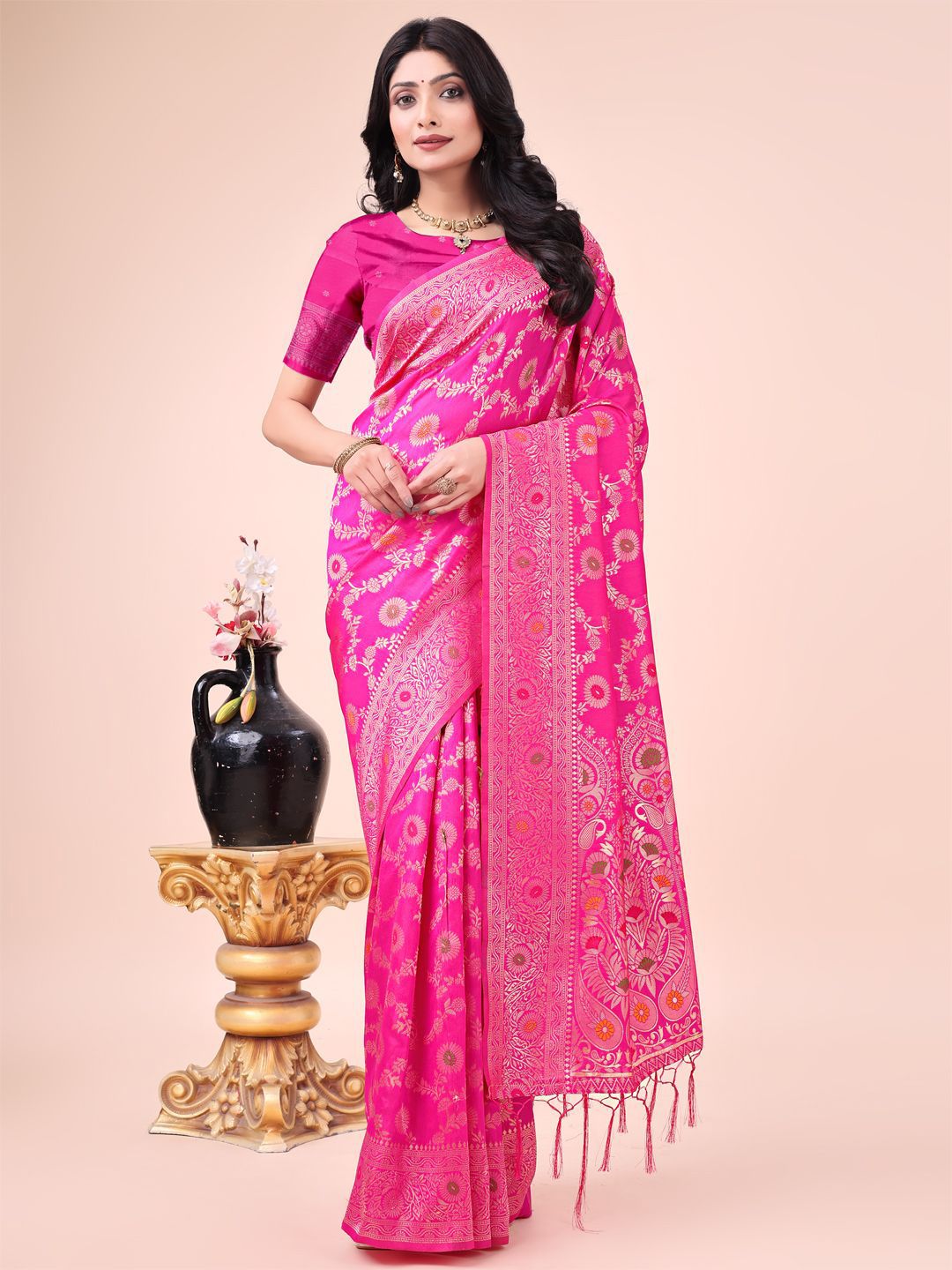 Astita Ethnic Motif Woven Design Zari Banarasi Saree-picture-36