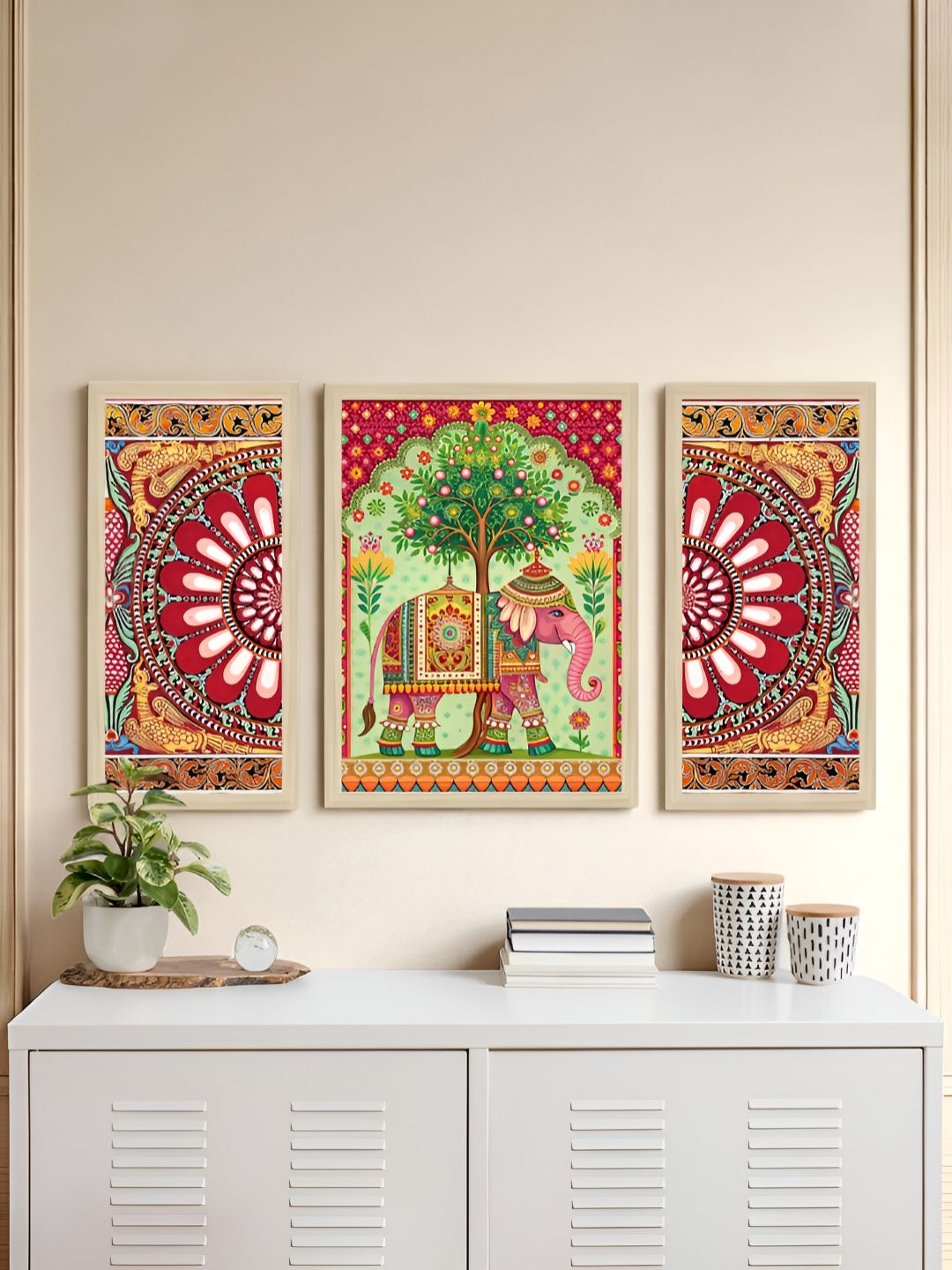 Art Street Pink & Green Set of 3 Piece MDF Abstract Wall Paintings-picture-35