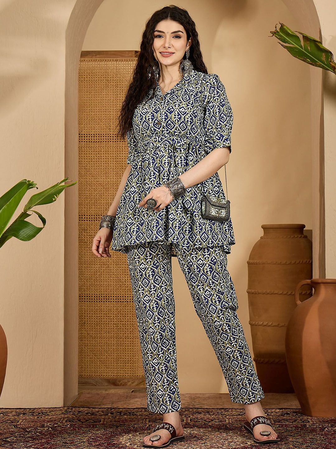 Sangria Printed Pure Cotton Shirt With Trousers Co-Ords-picture-32
