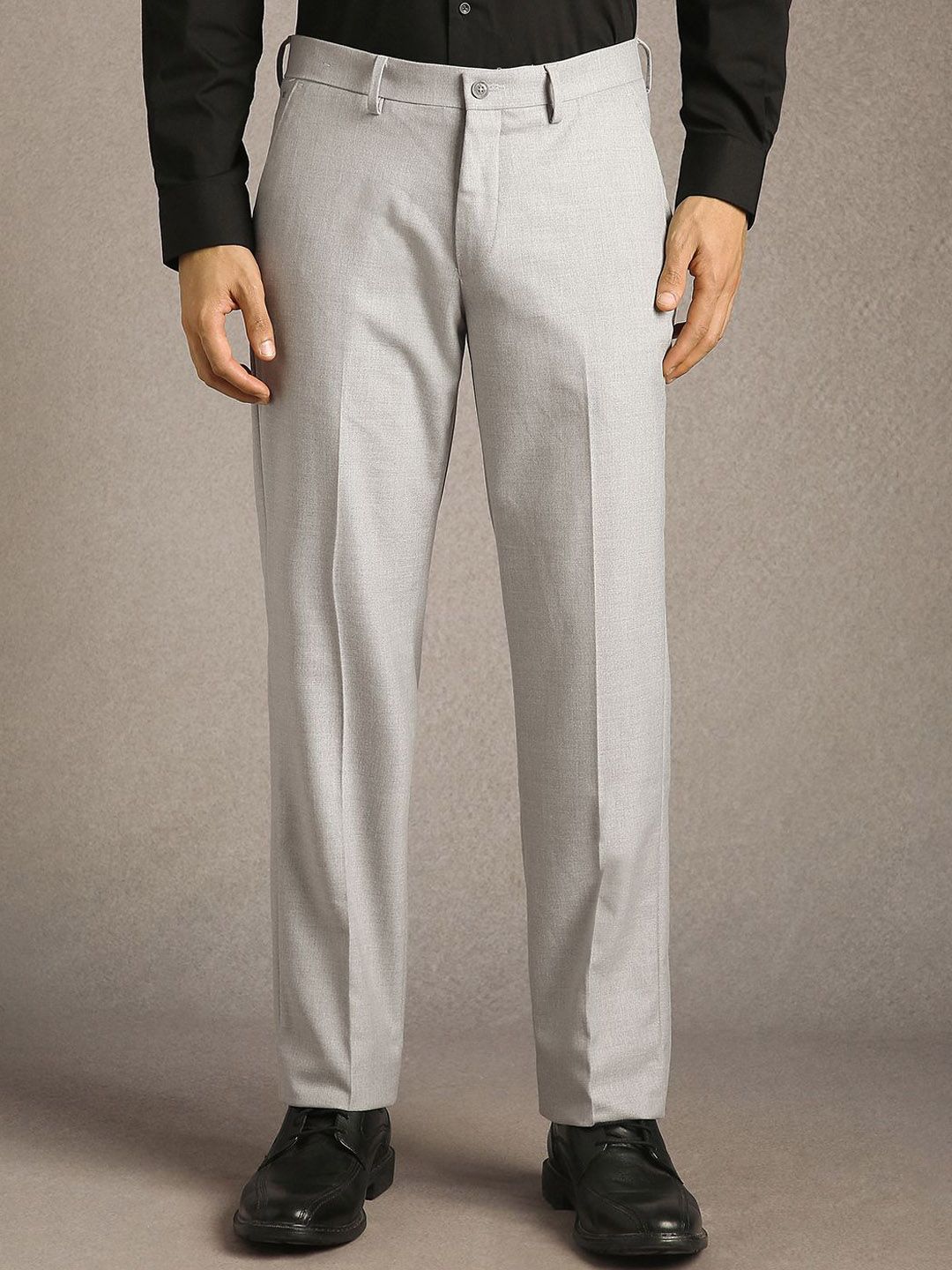 Louis Philippe Men Textured Flat Front Formal Trousers-picture-11
