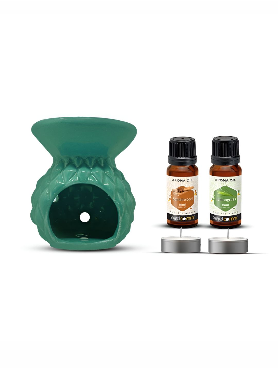 PEEPALCOMM 5Pcs Green Textured T- Light Candles Diffuser With Aroma Oils - 15 ml Each-picture-9