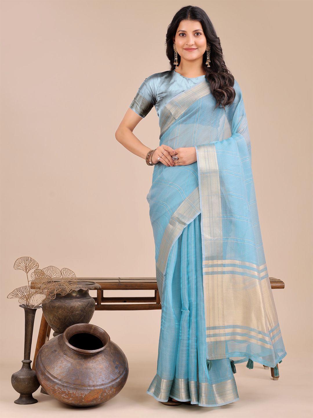 Astita Striped Zari Organza Saree-picture-16