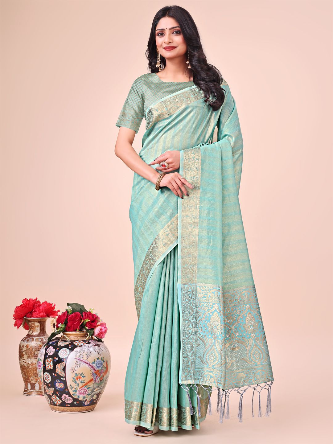 Astita Woven Design Zari Organza Saree with Blouse Piece-picture-39