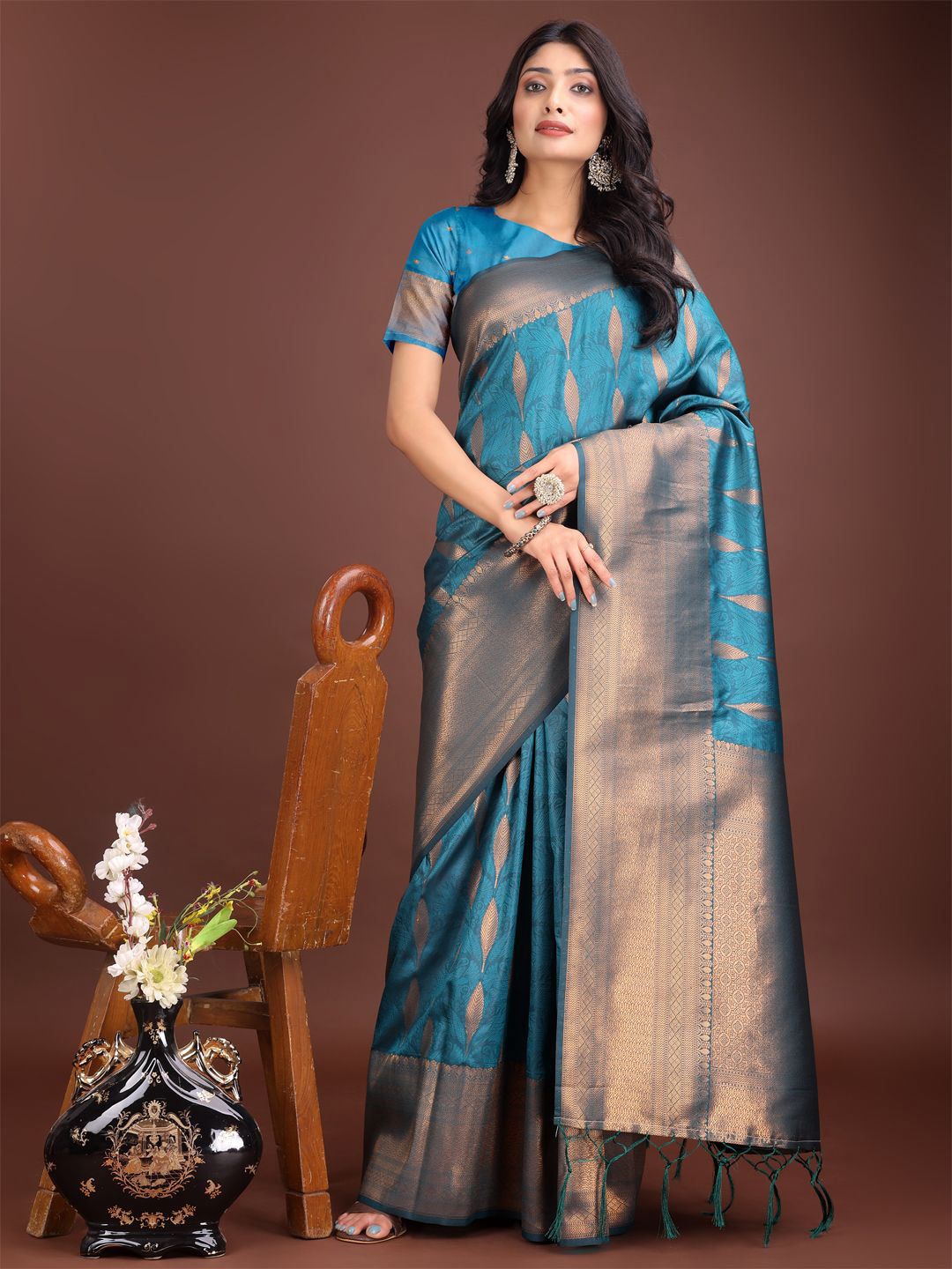 Astita Ethnic Motifs Woven Design Zari Banarasi Saree-picture-27