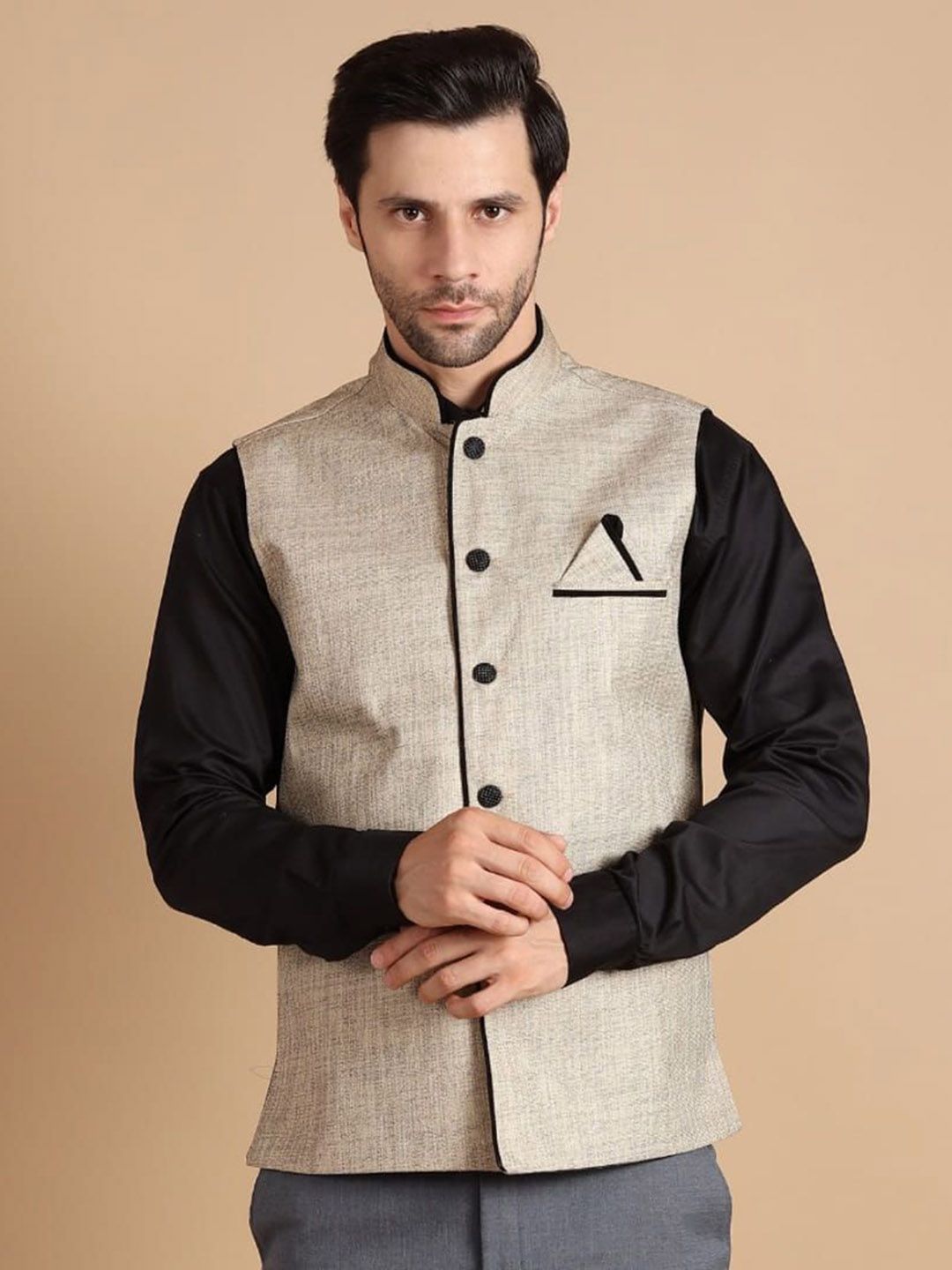 BuaGi Collection Mandarin Collar Woven Nehru Jackets-picture-31