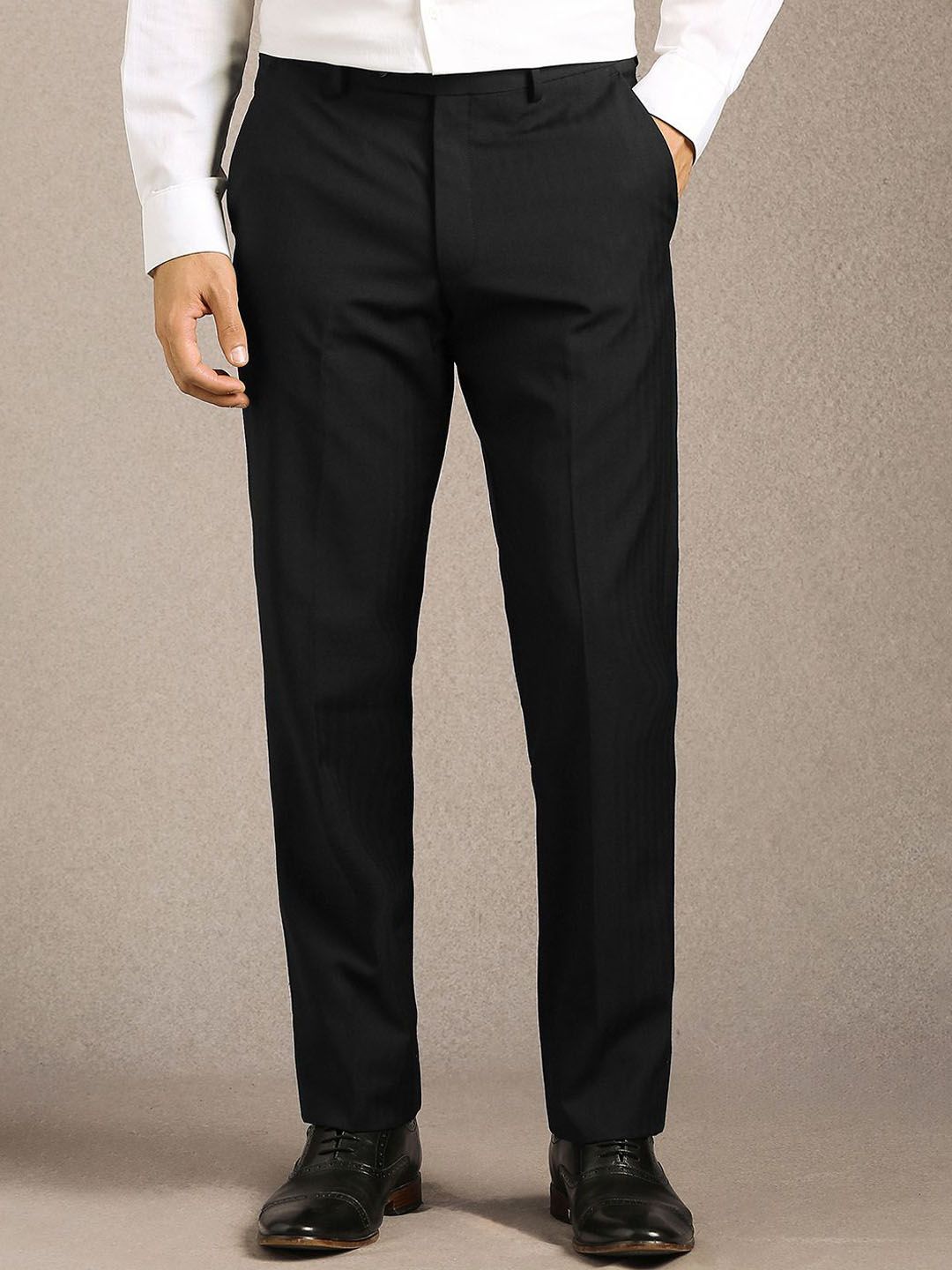 Luxure by Louis Philippe Men Self Design Slim Fit Mid-Rise Formal Trousers-picture-32